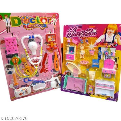     			Doctor And Make up House  2 in 1 Kids Beauty Makeup Kit /Doctor Set Toys for Girls & Pretend Play Toys with Make up Accessories Role Play Kids Toys 2+ Years Girls (Beauty Makeup + Doctor Set) Pack of 2.
