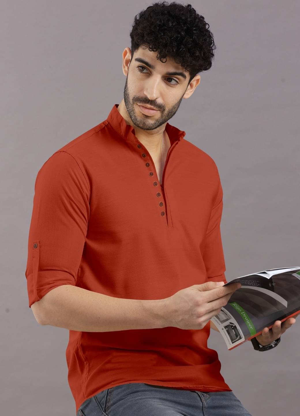     			Ethnic Trendz Orange Cotton Blend Men's Regular Kurta ( Pack of 1 )