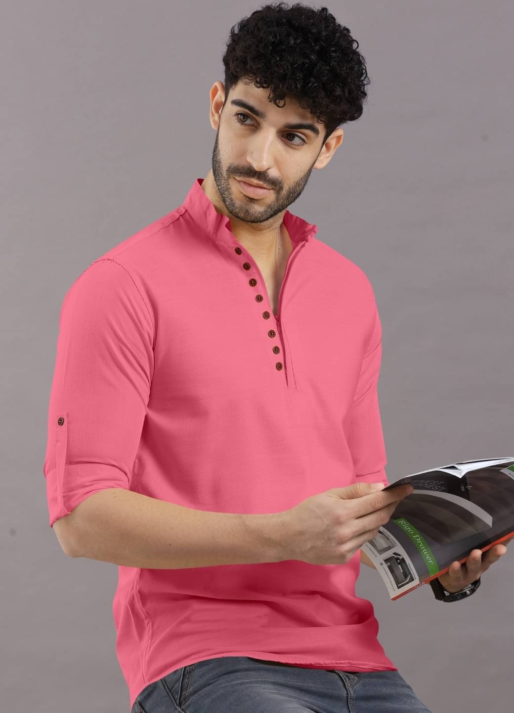     			Ethnic Trendz Pink Cotton Blend Men's Regular Kurta ( Pack of 1 )
