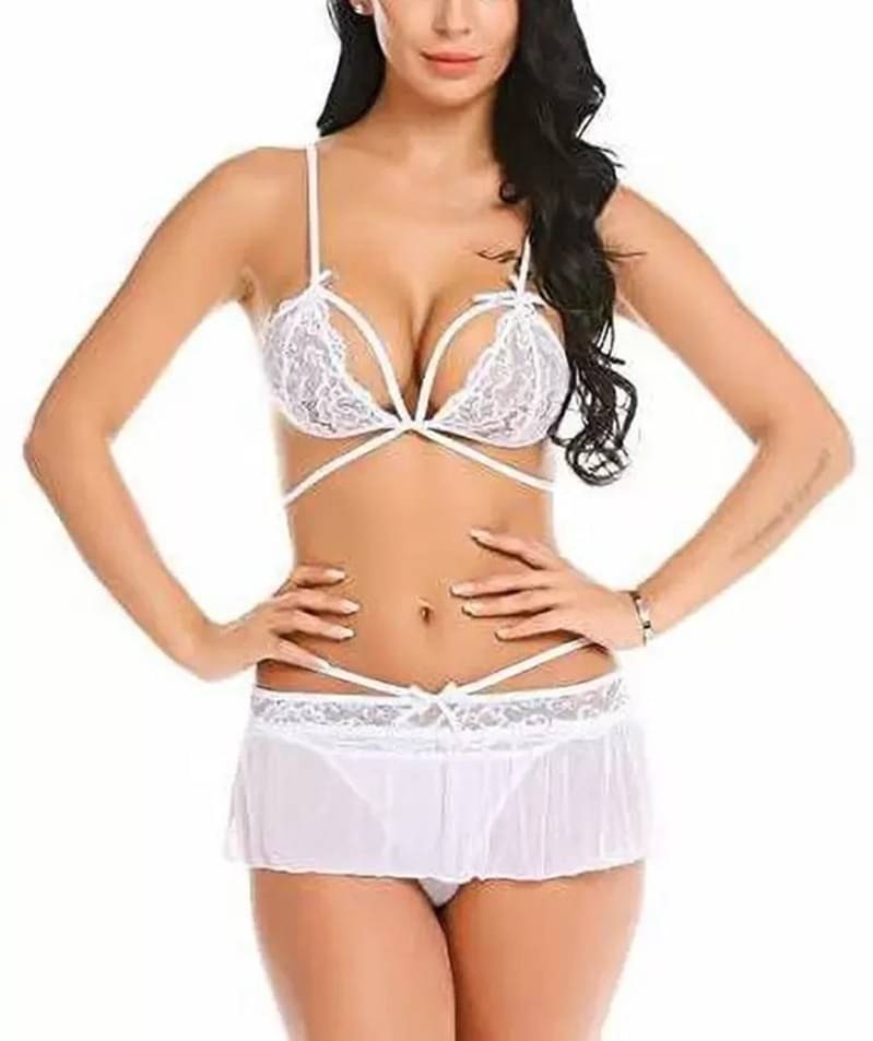     			Gizzline White Lace Women Baby Doll Dress With Panty