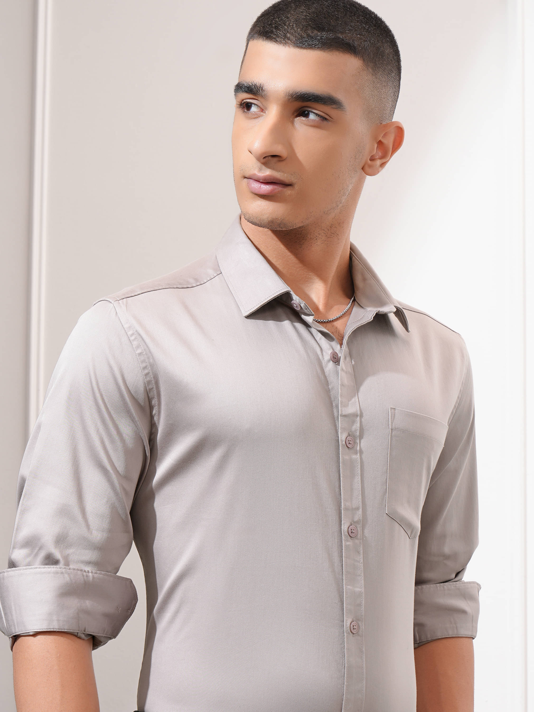 Highlander Cotton Blend Slim Fit Solids Full Sleeves Men's Casual Shirt - Grey ( Pack of 1 )     			Highlander Cotton Blend Slim Fit Solids Full Sleeves Men's Casual Shirt - Grey ( Pack of 1 )