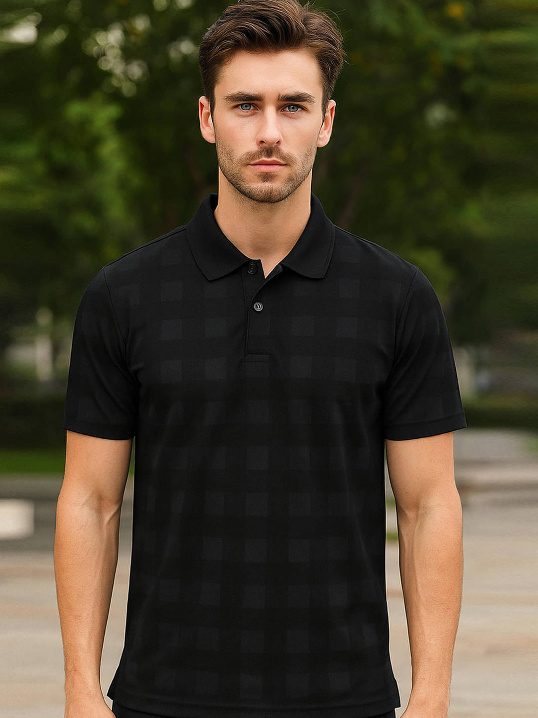Hushbucks Men Polyester Regular Fit Checks Polo T Shirt ( Black ) Hushbucks Men Polyester Regular Fit Checks Polo T Shirt ( Black )