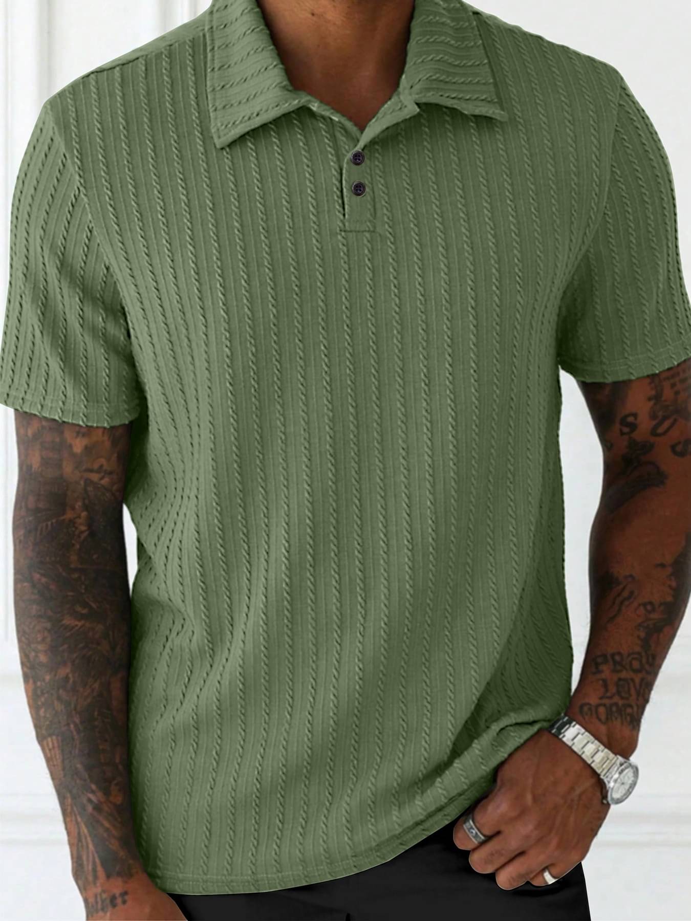     			KAJARU Men Polyester Regular Fit Popcorn Textured Polo T Shirt ( Olive )
