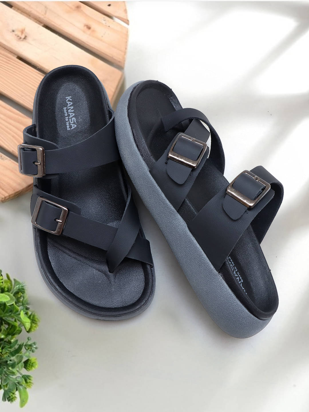    			KANASA Black Men's Thong Flip Flop