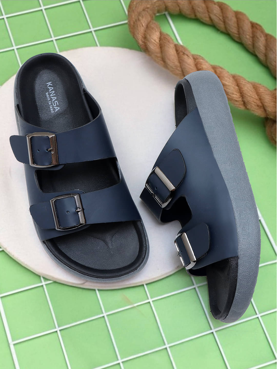     			KANASA Blue Men's Slide Flip Flop