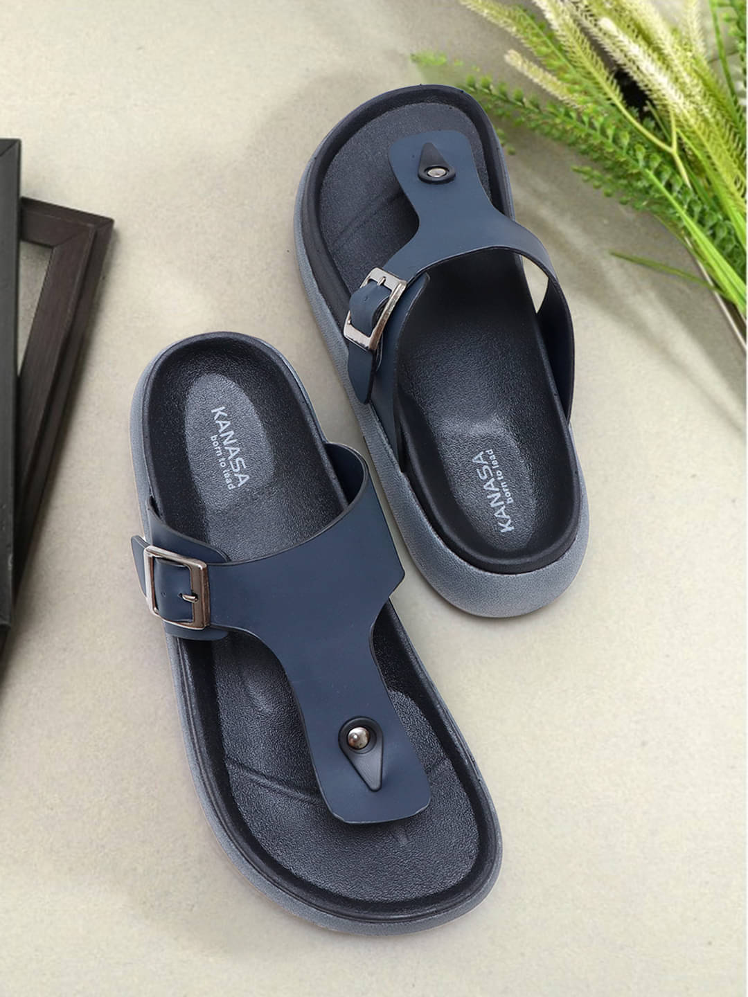     			KANASA Blue Men's Thong Flip Flop