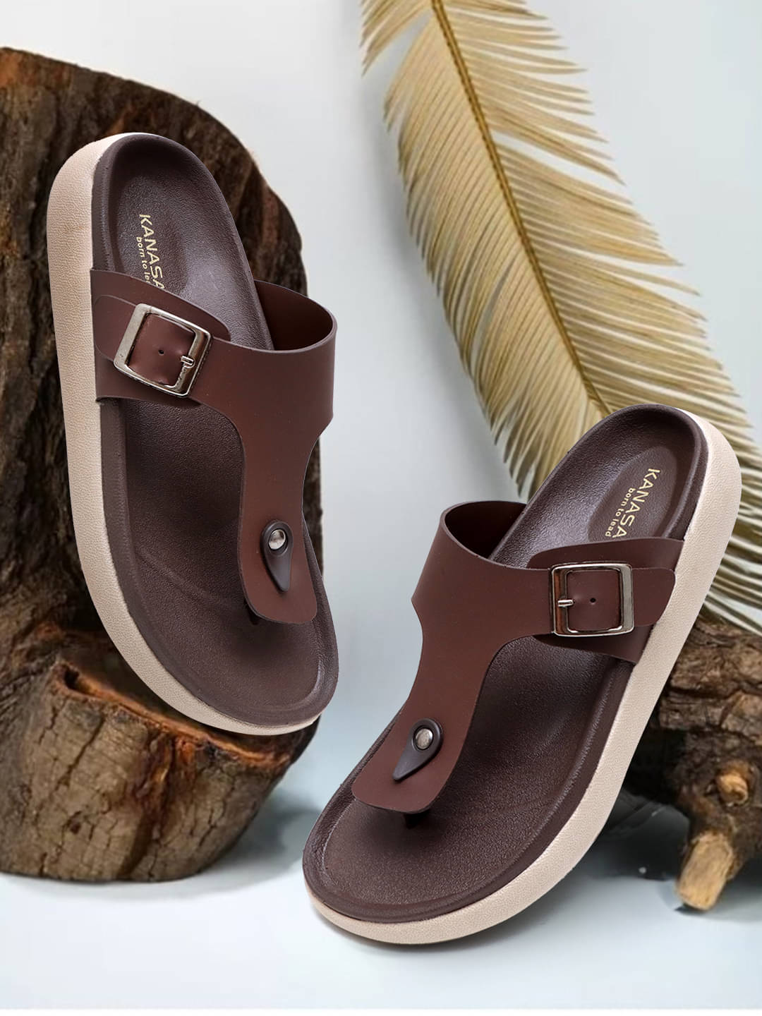     			KANASA Brown Men's Thong Flip Flop