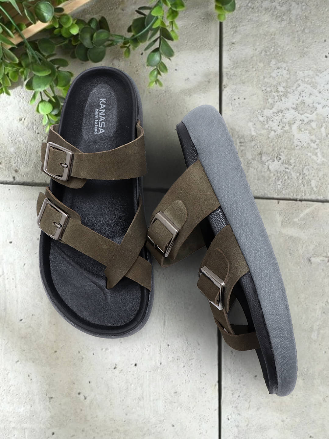     			KANASA Olive Men's Thong Flip Flop