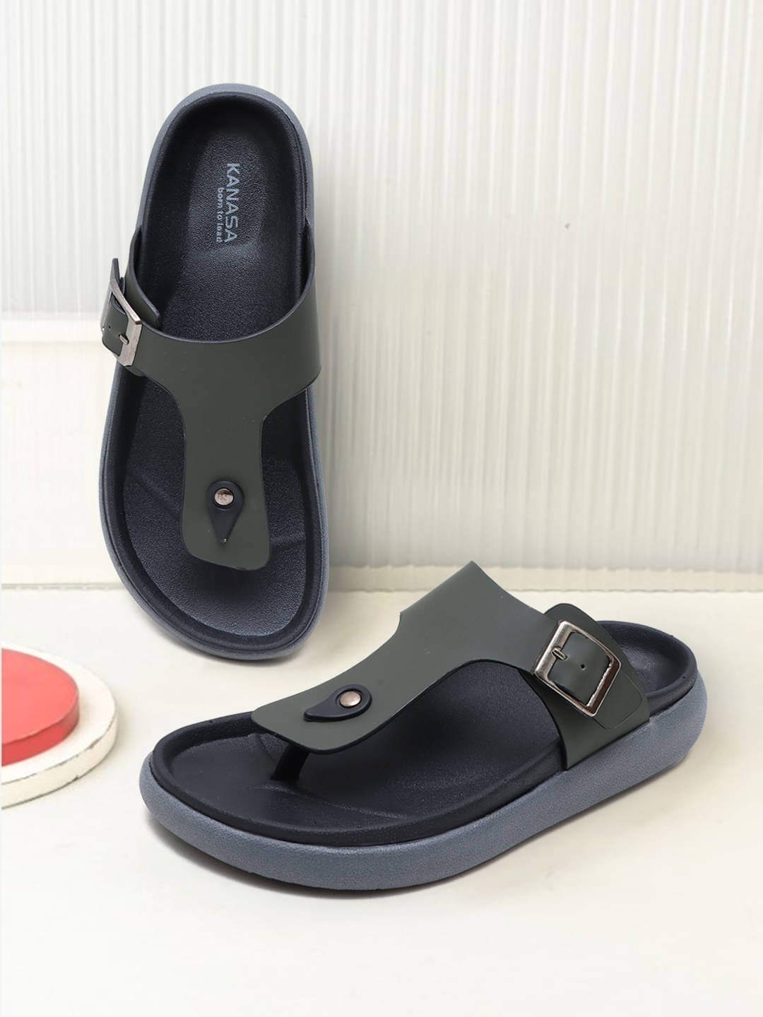     			KANASA Olive Men's Thong Flip Flop