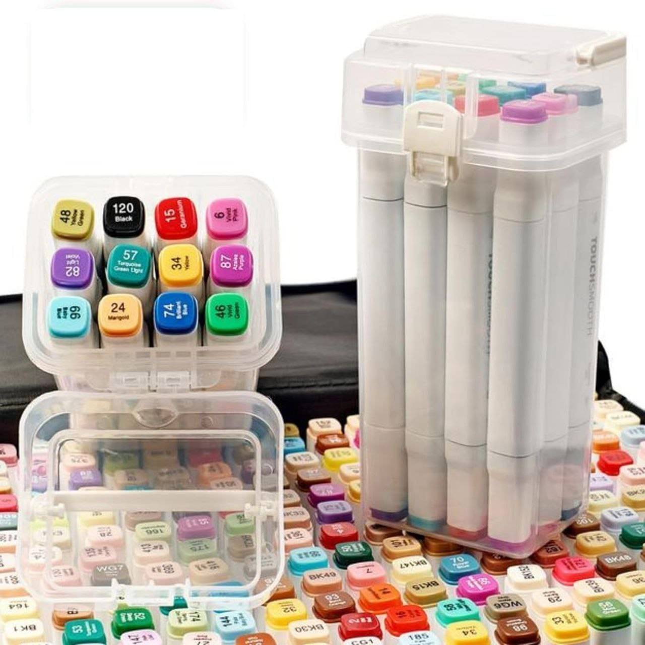     			KRAMOX 12 Colours Dual Tip White Art Markers with Sturdy Carrying Case Chisel & Fine Tip Marker Pens for Kids Adult Beginners Art Class Alcohol Markers for Painting Sketching Drawing Colouring