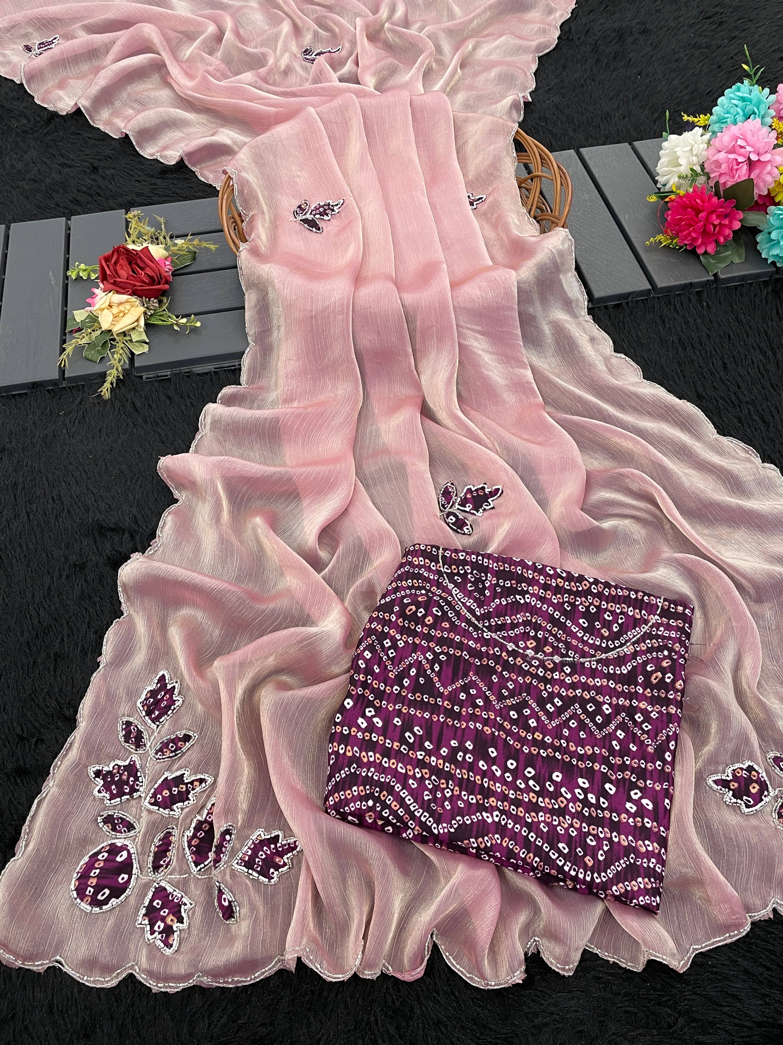 Kandora Chiffon Embroidered Regular Saree With Unstitched Blouse Piece ( Pink ) Kandora Chiffon Embroidered Regular Saree With Unstitched Blouse Piece ( Pink )