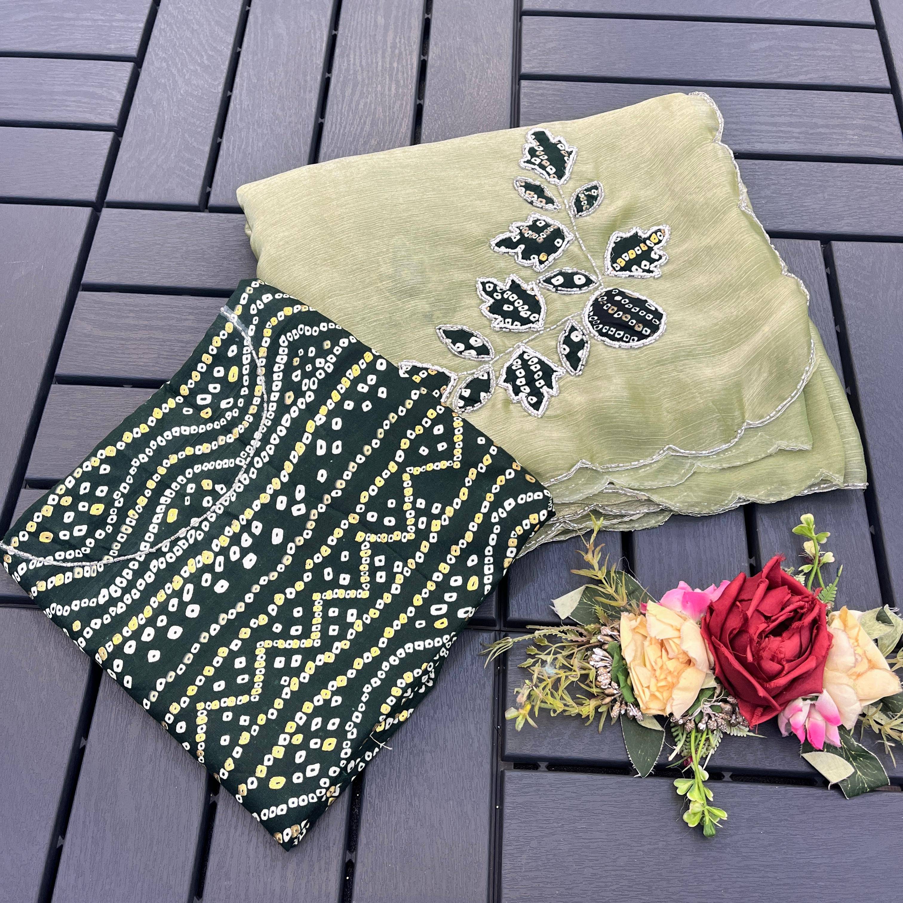 Kandora Chiffon Embroidered Regular Saree With Unstitched Blouse Piece ( Green ) Kandora Chiffon Embroidered Regular Saree With Unstitched Blouse Piece ( Green )