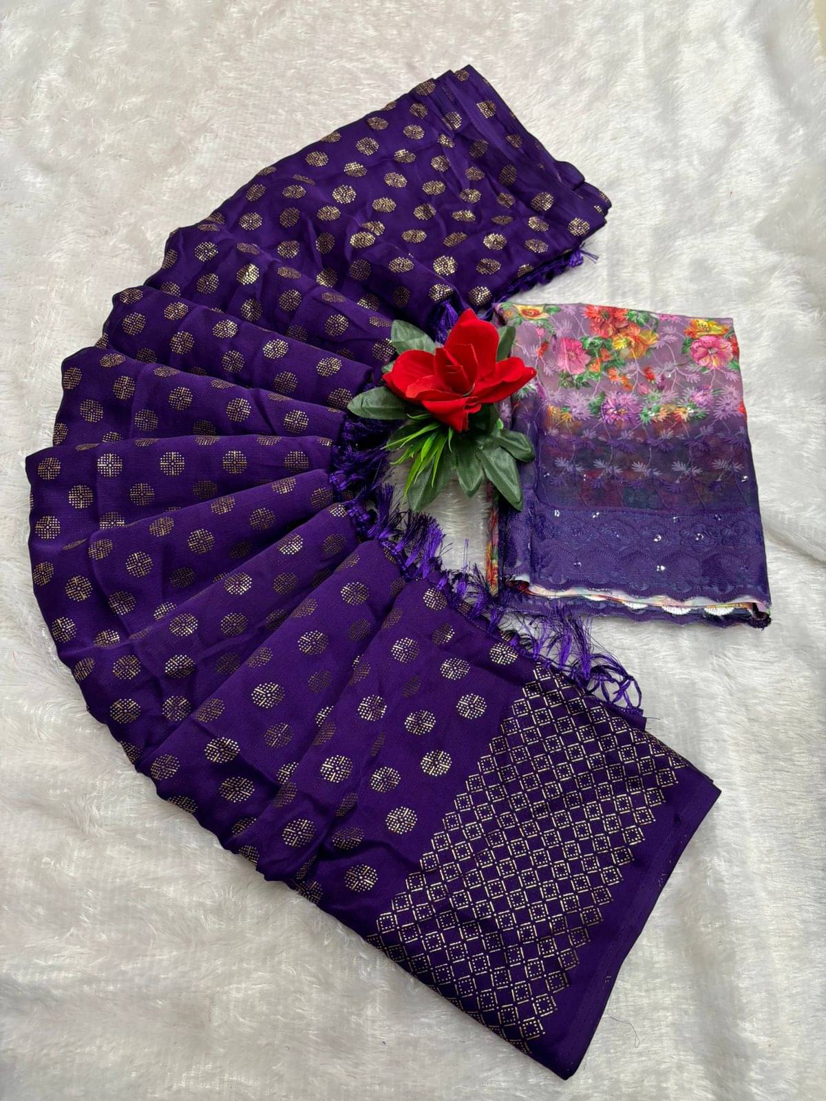 Kandora Chiffon Embroidered Regular Saree With Unstitched Blouse Piece ( Purple ) Kandora Chiffon Embroidered Regular Saree With Unstitched Blouse Piece ( Purple )