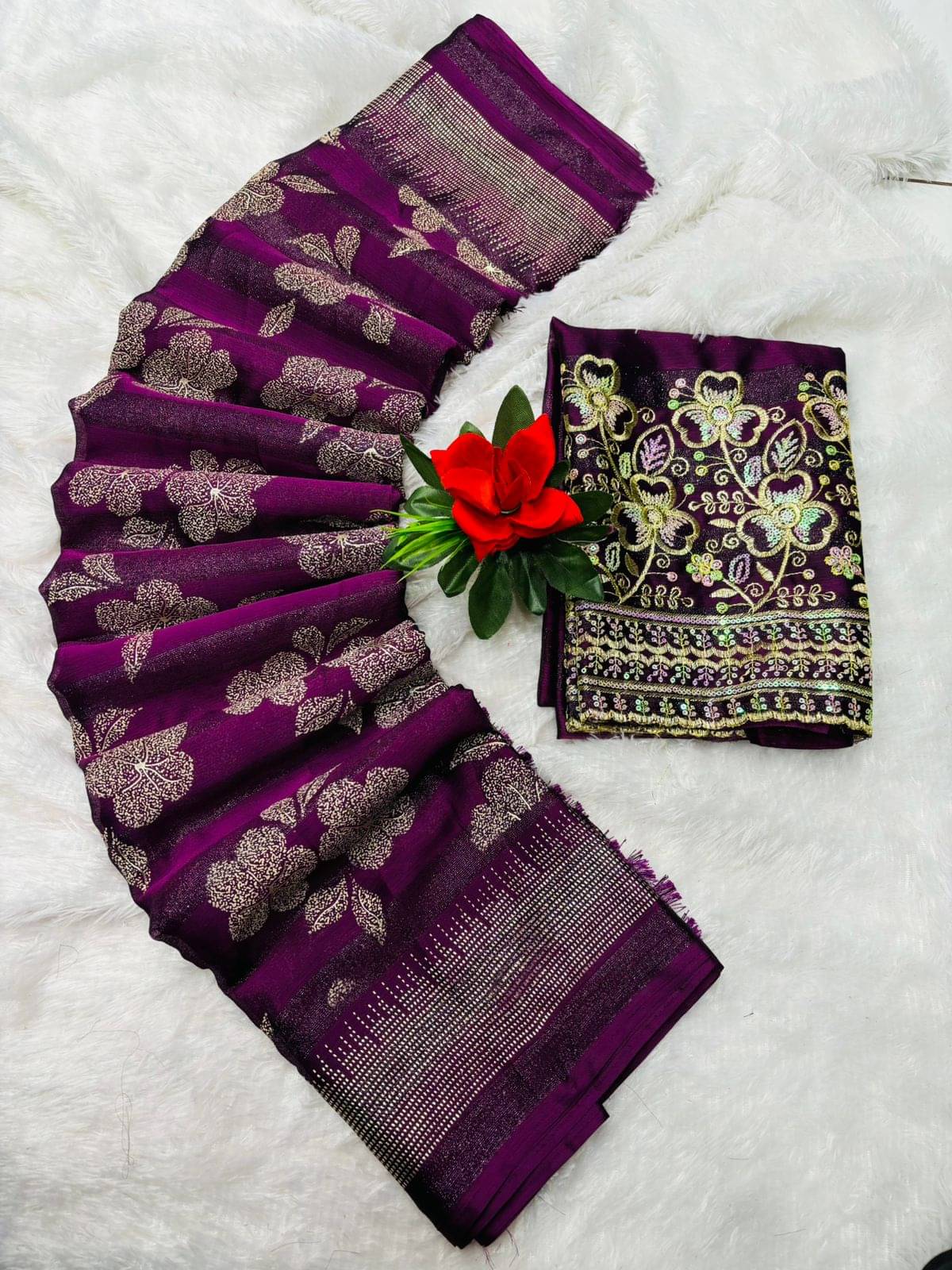 Kandora Chiffon Embroidered Regular Saree With Unstitched Blouse Piece ( Lavender ) Kandora Chiffon Embroidered Regular Saree With Unstitched Blouse Piece ( Lavender )