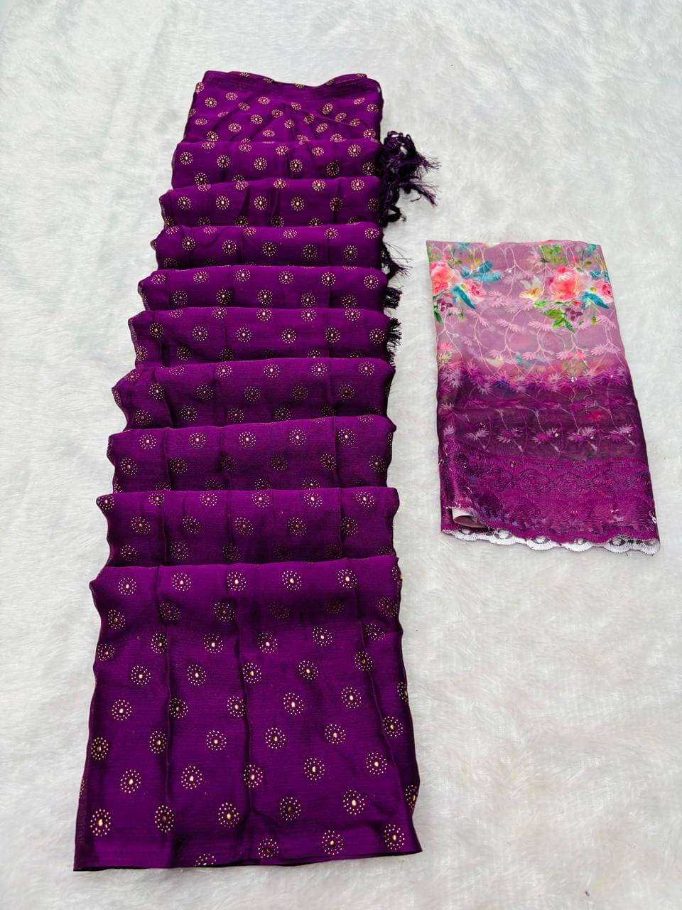Kandora Chiffon Embroidered Regular Saree With Unstitched Blouse Piece ( Magenta ) Kandora Chiffon Embroidered Regular Saree With Unstitched Blouse Piece ( Magenta )
