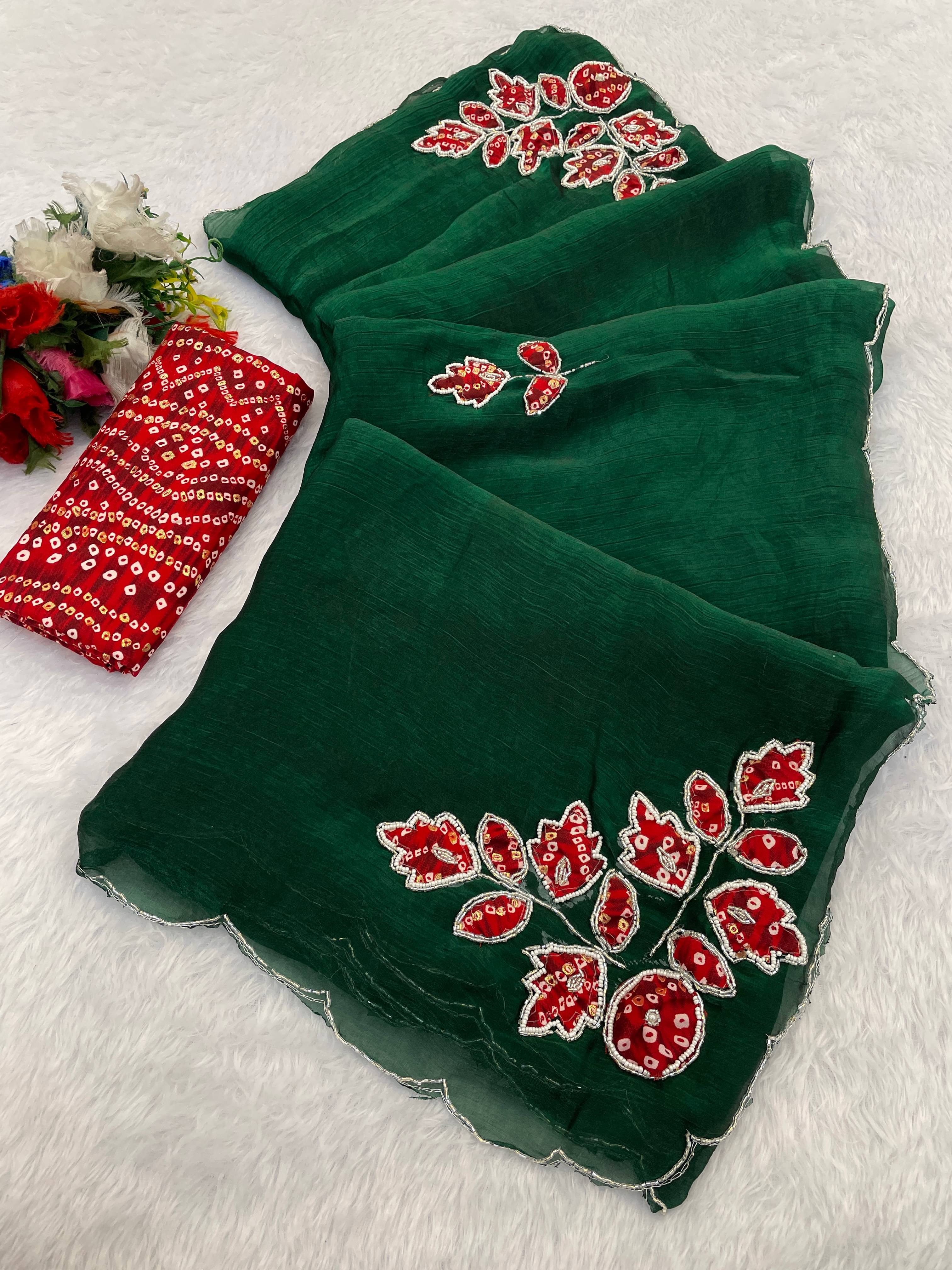     			Kandora Chiffon Embroidered Regular Saree With Unstitched Blouse Piece ( Green )