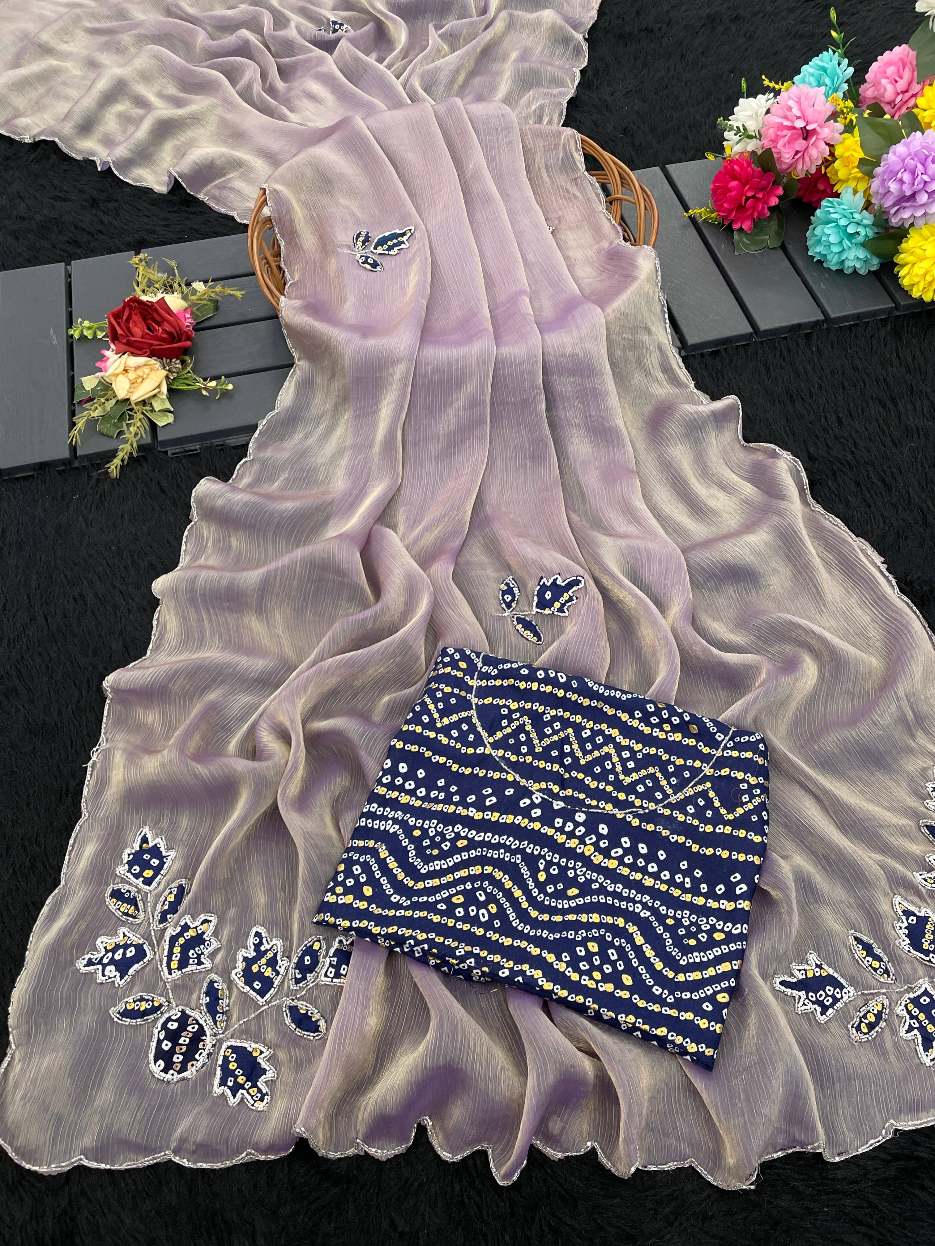     			Kandora Chiffon Embroidered Regular Saree With Unstitched Blouse Piece ( Wine )