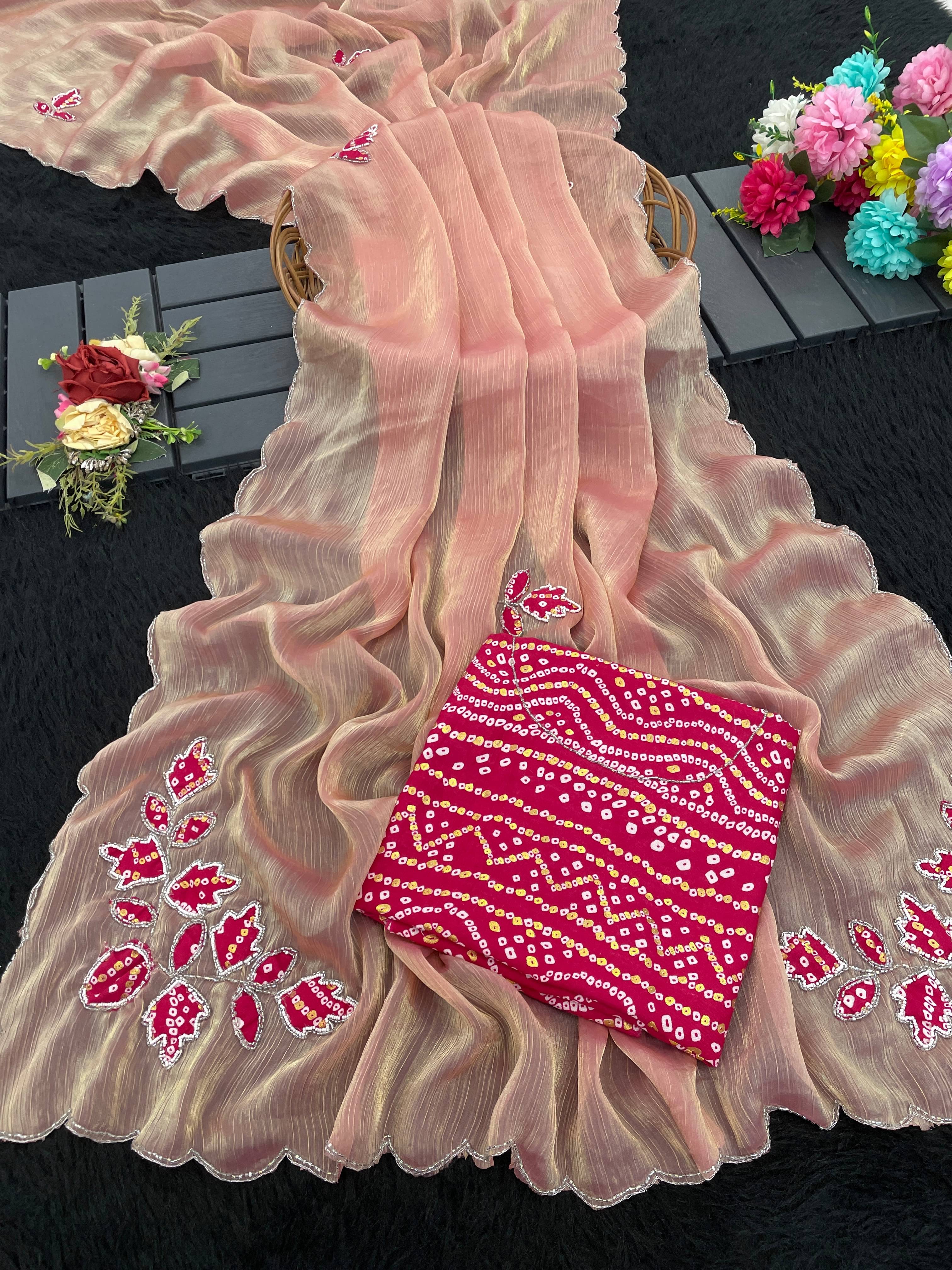 Kandora Chiffon Embroidered Regular Saree With Unstitched Blouse Piece ( Red ) Kandora Chiffon Embroidered Regular Saree With Unstitched Blouse Piece ( Red )