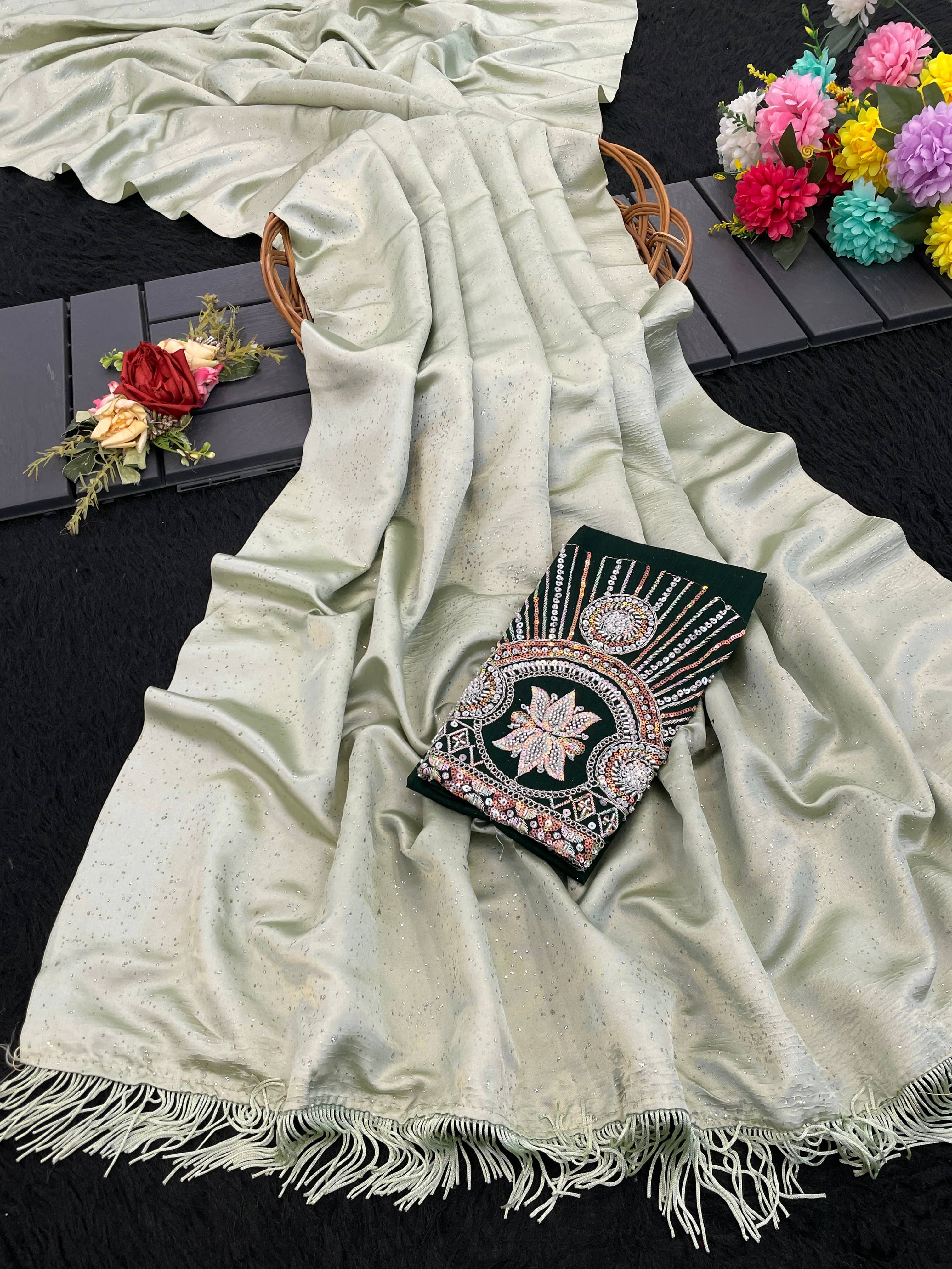 Kandora Georgette Embroidered Regular Saree With Unstitched Blouse Piece ( Green ) Kandora Georgette Embroidered Regular Saree With Unstitched Blouse Piece ( Green )
