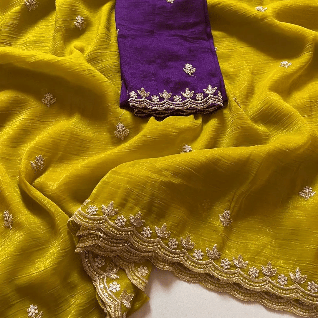 Kandora Jimmy Choo Embroidered Regular Saree With Unstitched Blouse Piece ( Yellow ) Kandora Jimmy Choo Embroidered Regular Saree With Unstitched Blouse Piece ( Yellow )