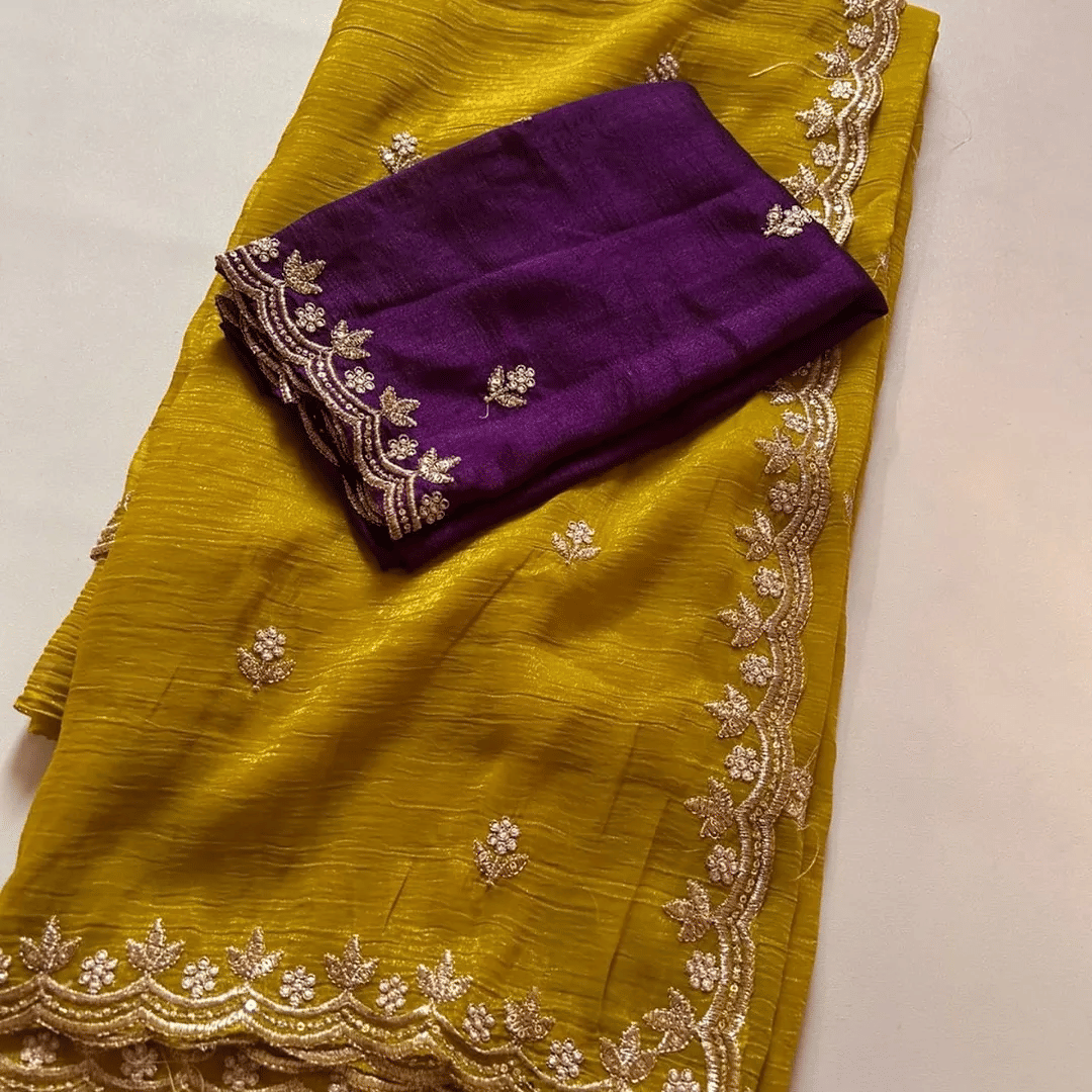     			Kandora Jimmy Choo Embroidered Regular Saree With Unstitched Blouse Piece ( Yellow )