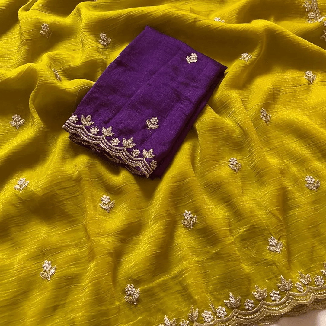     			Kandora Jimmy Choo Embroidered Regular Saree With Unstitched Blouse Piece ( Yellow )