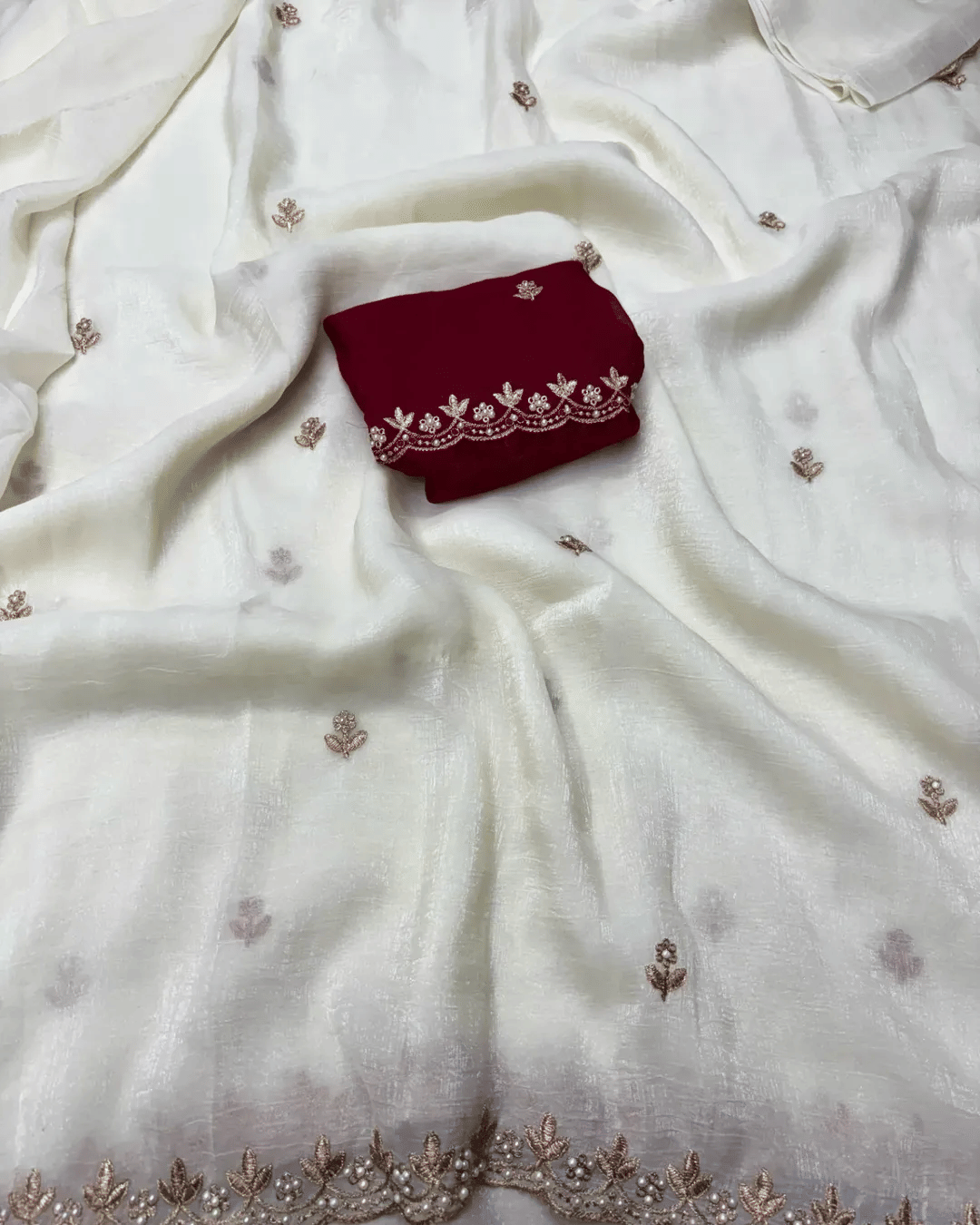     			Kandora Jimmy Choo Embroidered Regular Saree With Unstitched Blouse Piece ( White )