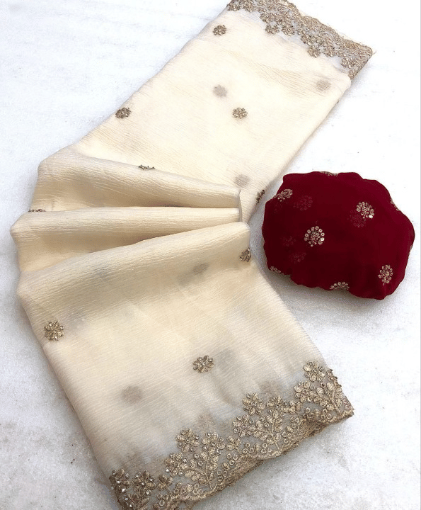 Kandora Jimmy Choo Embroidered Regular Saree With Unstitched Blouse Piece ( Beige ) Kandora Jimmy Choo Embroidered Regular Saree With Unstitched Blouse Piece ( Beige )