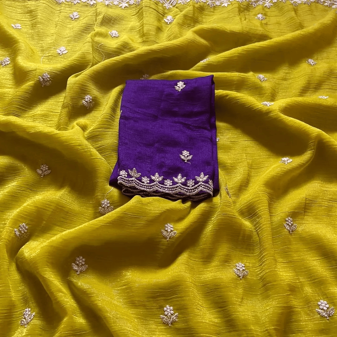     			Kandora Jimmy Choo Embroidered Regular Saree With Unstitched Blouse Piece ( Yellow )