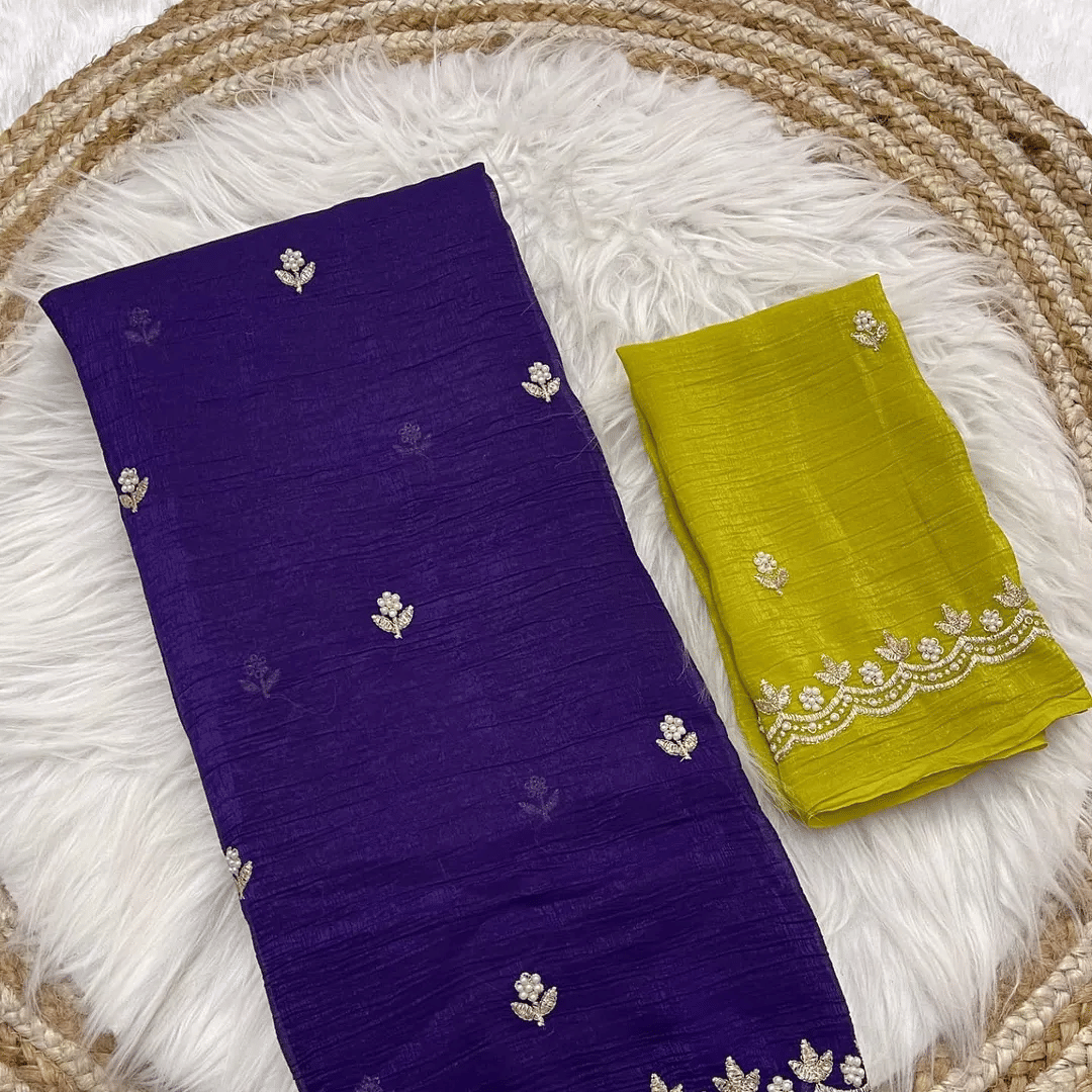 Kandora Jimmy Choo Embroidered Regular Saree With Unstitched Blouse Piece ( Purple ) Kandora Jimmy Choo Embroidered Regular Saree With Unstitched Blouse Piece ( Purple )