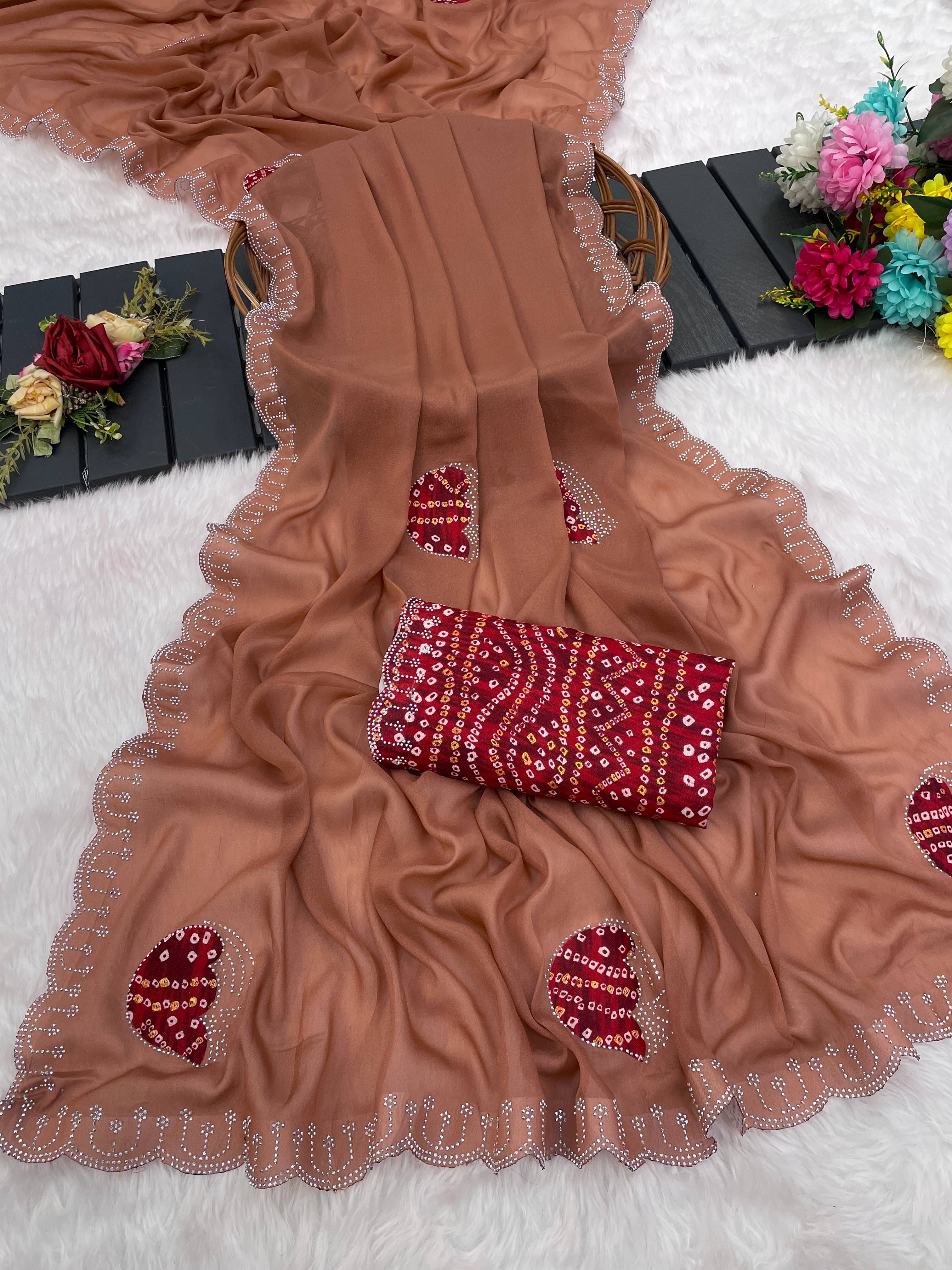 Kandora Jimmy Choo Embroidered Regular Saree With Unstitched Blouse Piece ( Brown ) Kandora Jimmy Choo Embroidered Regular Saree With Unstitched Blouse Piece ( Brown )