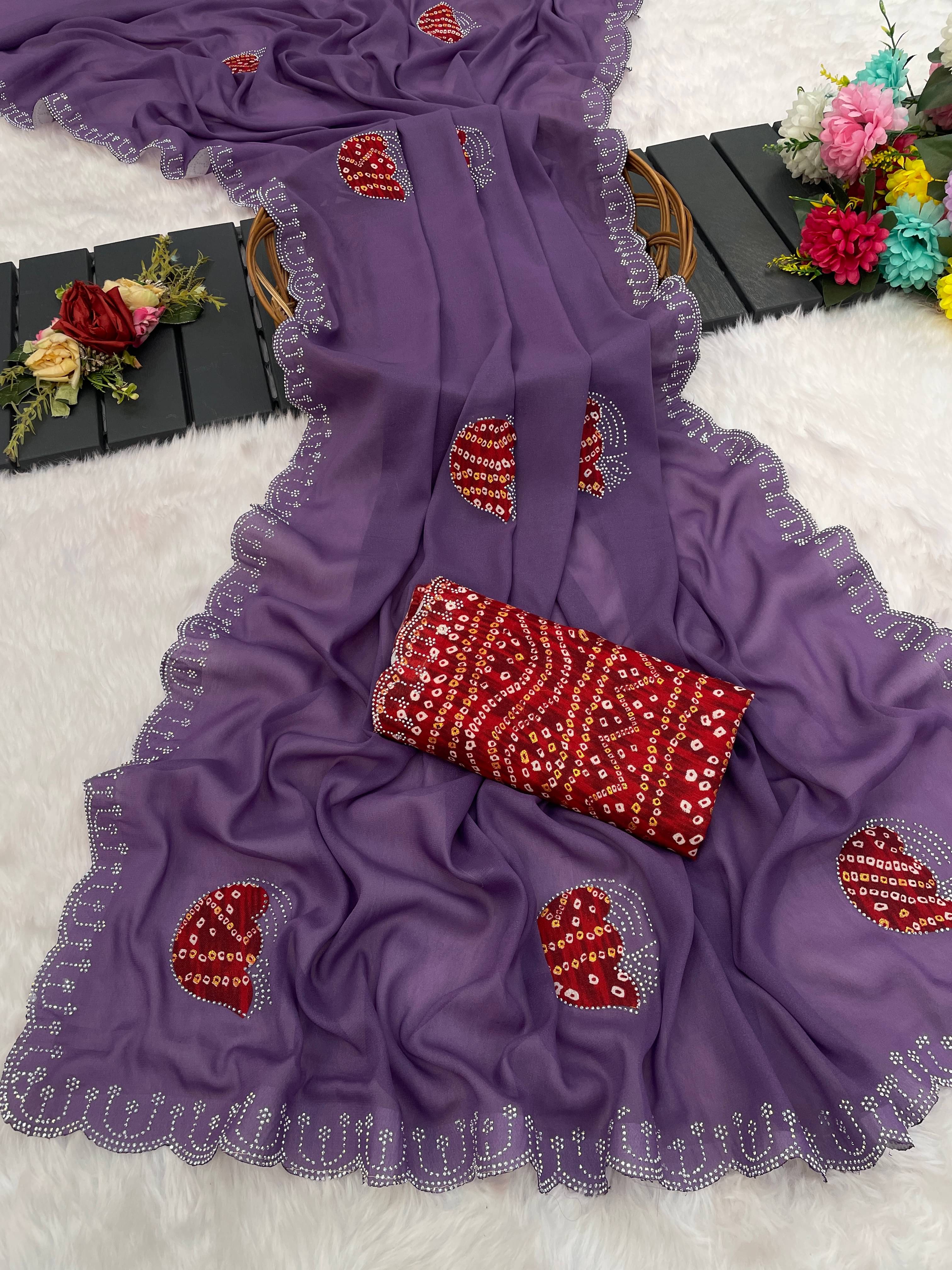 Kandora Jimmy Choo Embroidered Regular Saree With Unstitched Blouse Piece ( Purple ) Kandora Jimmy Choo Embroidered Regular Saree With Unstitched Blouse Piece ( Purple )