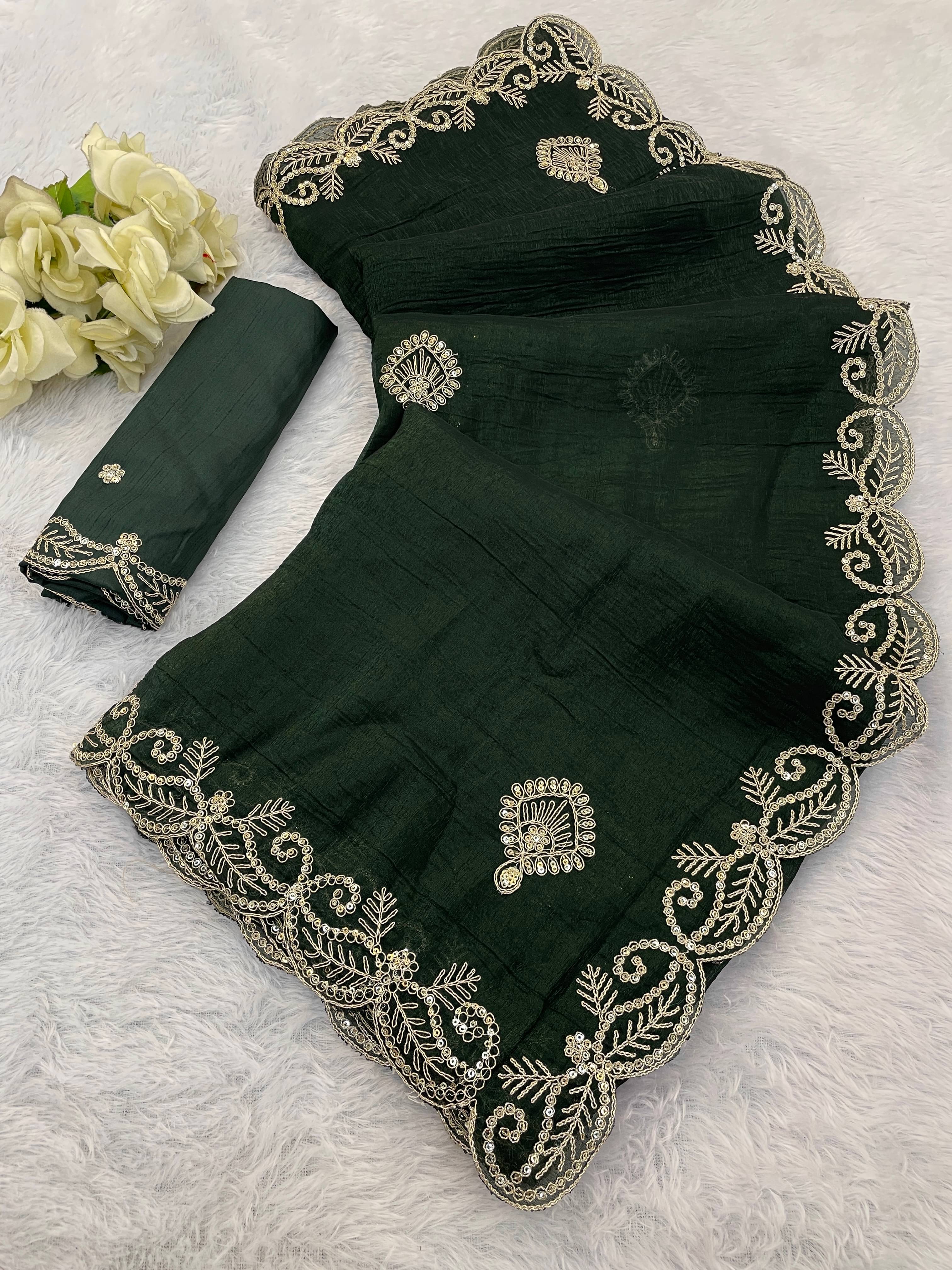     			Kandora Jimmy Choo Embroidered Regular Saree With Unstitched Blouse Piece ( Dark Grey )