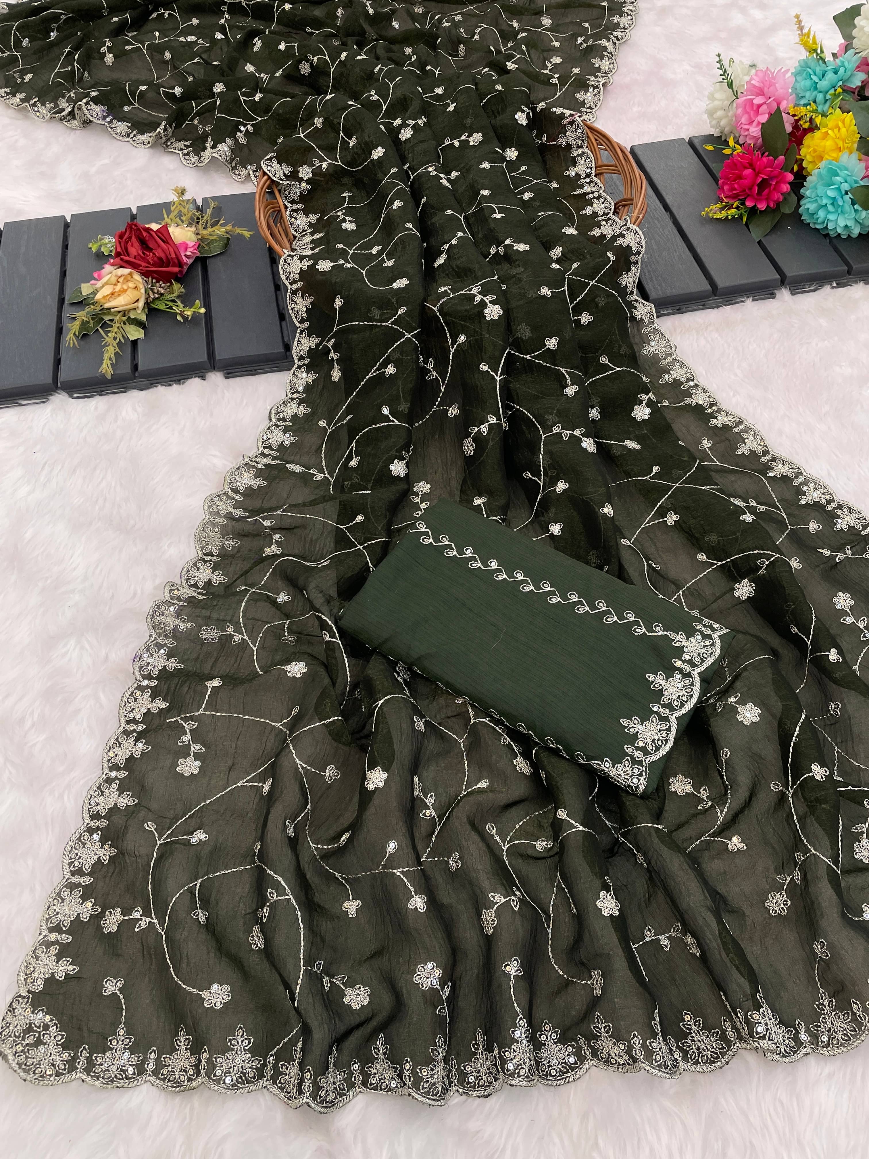 Kandora Jimmy Choo Embroidered Regular Saree With Unstitched Blouse Piece ( Light Green ) Kandora Jimmy Choo Embroidered Regular Saree With Unstitched Blouse Piece ( Light Green )