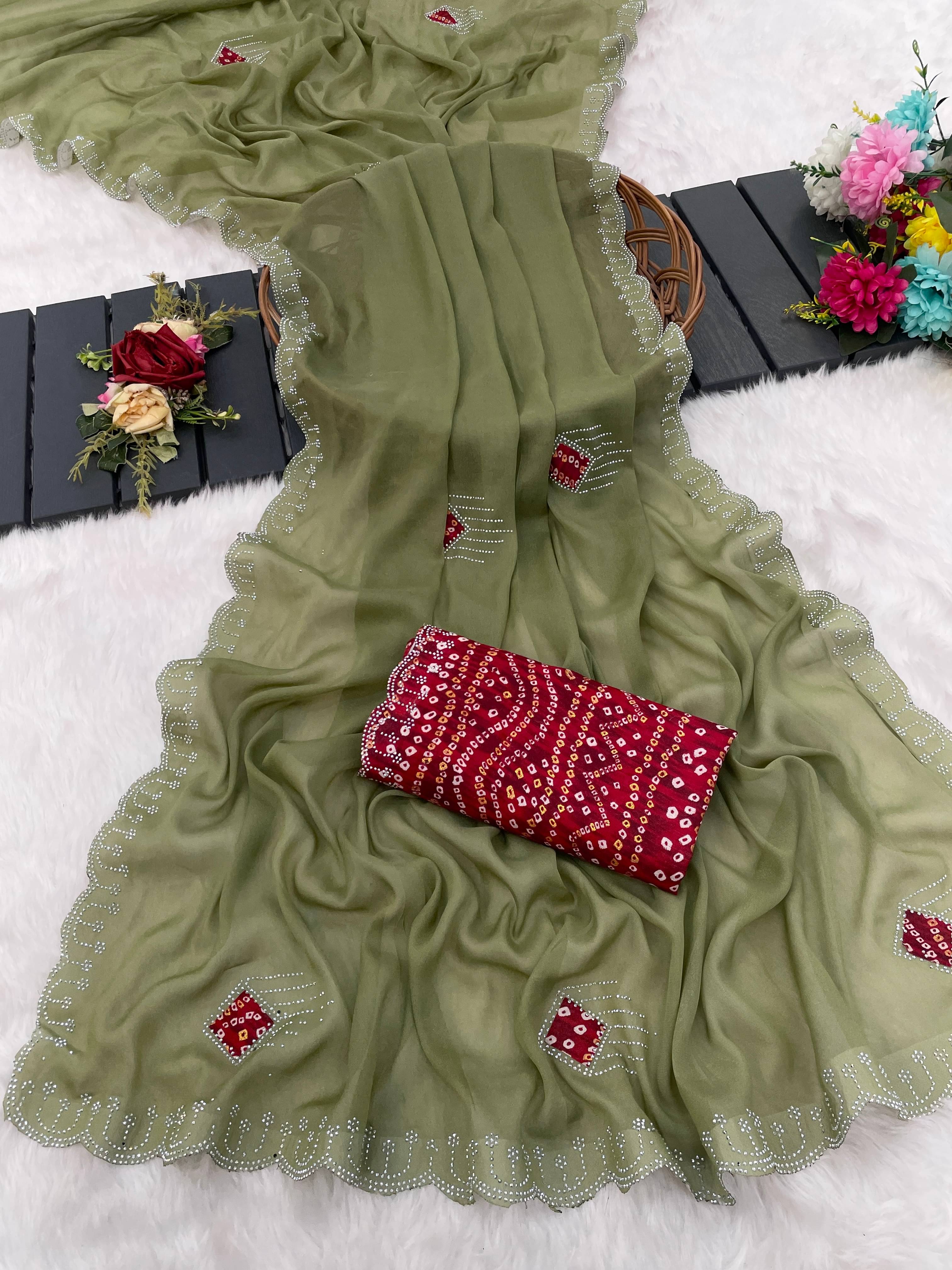     			Kandora Jimmy Choo Embroidered Regular Saree With Unstitched Blouse Piece ( Mint Green )