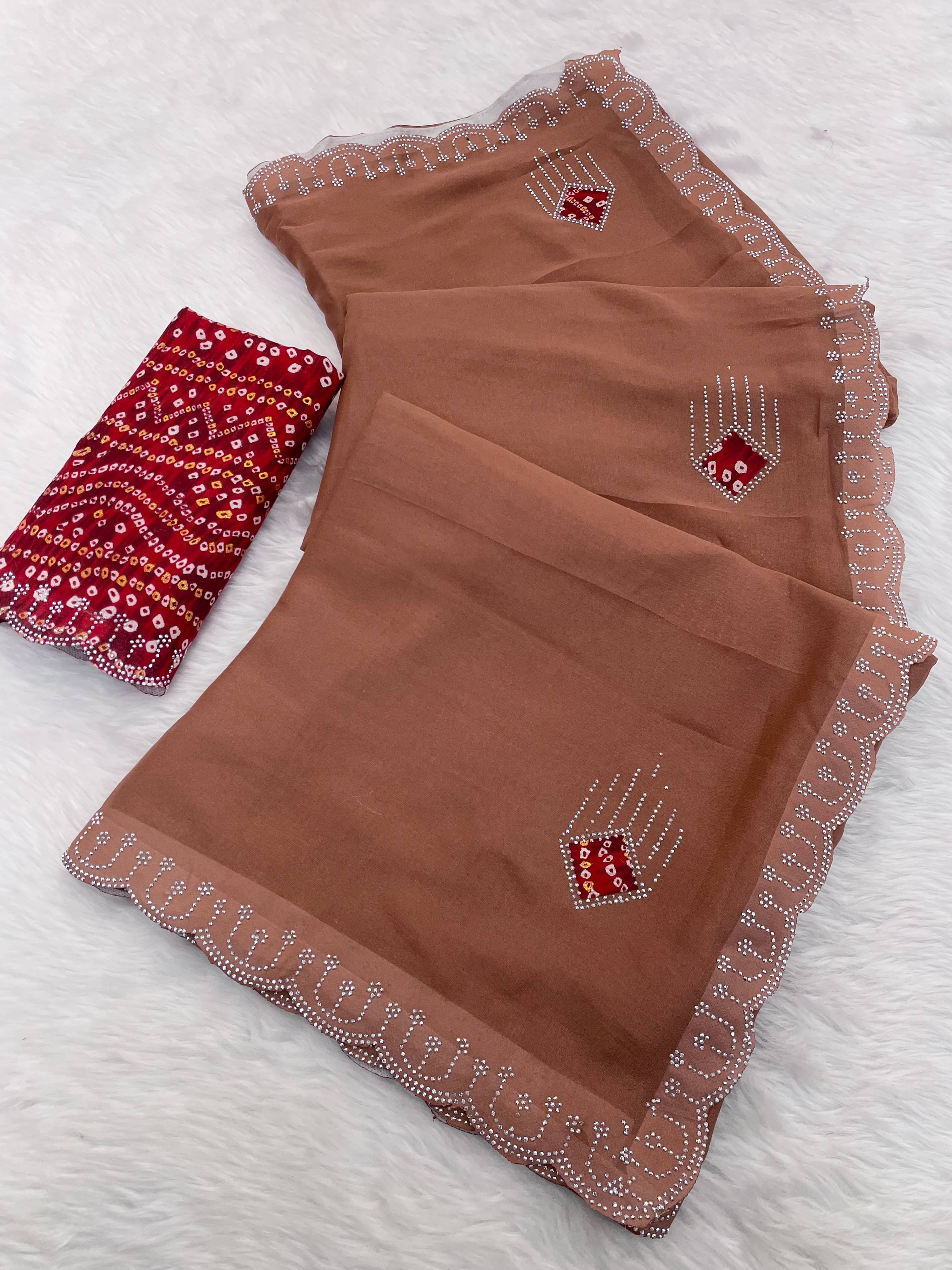     			Kandora Jimmy Choo Embroidered Regular Saree With Unstitched Blouse Piece ( Brown )