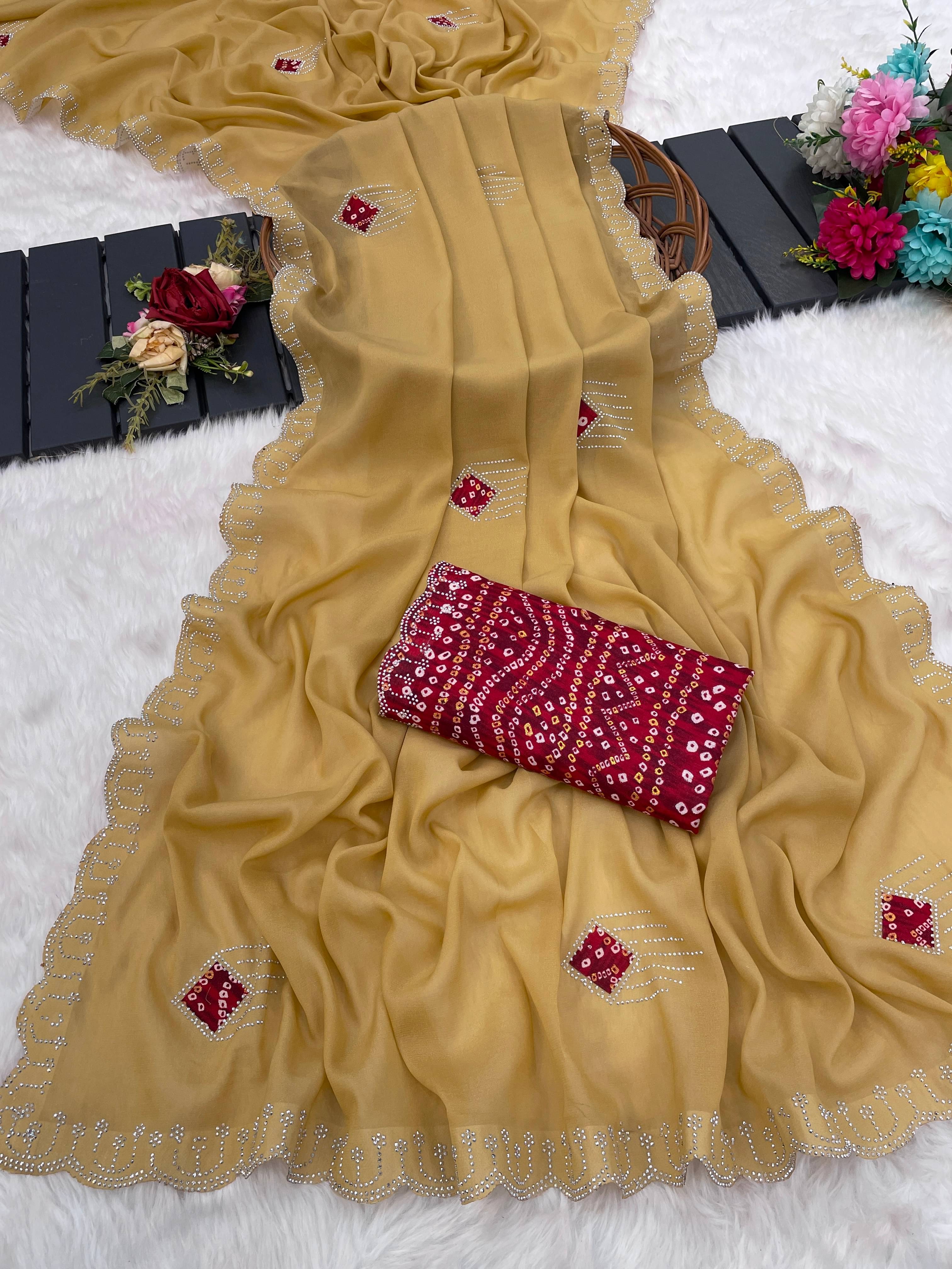    			Kandora Jimmy Choo Embroidered Regular Saree With Unstitched Blouse Piece ( Yellow )