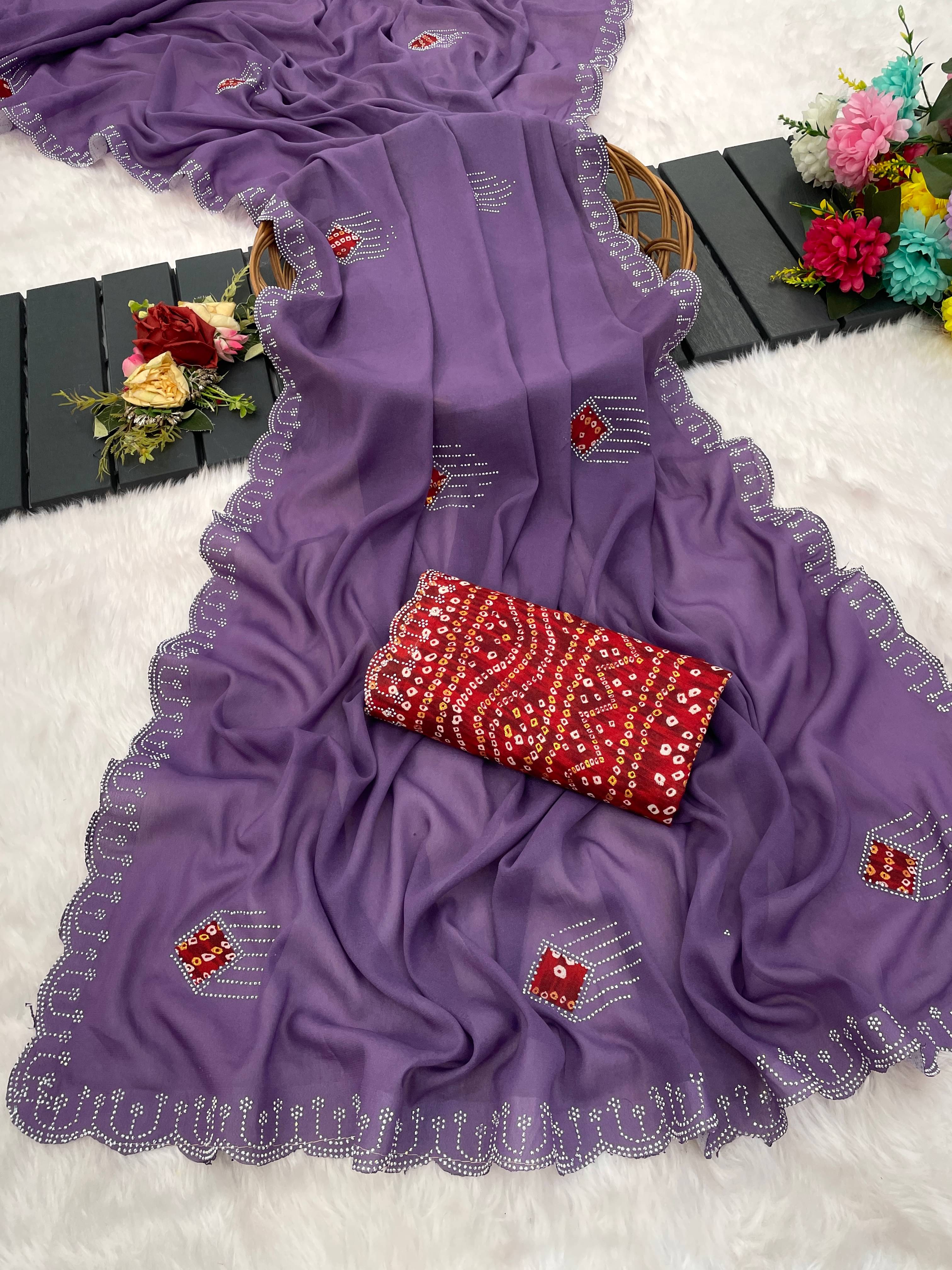     			Kandora Jimmy Choo Embroidered Regular Saree With Unstitched Blouse Piece ( Purple )