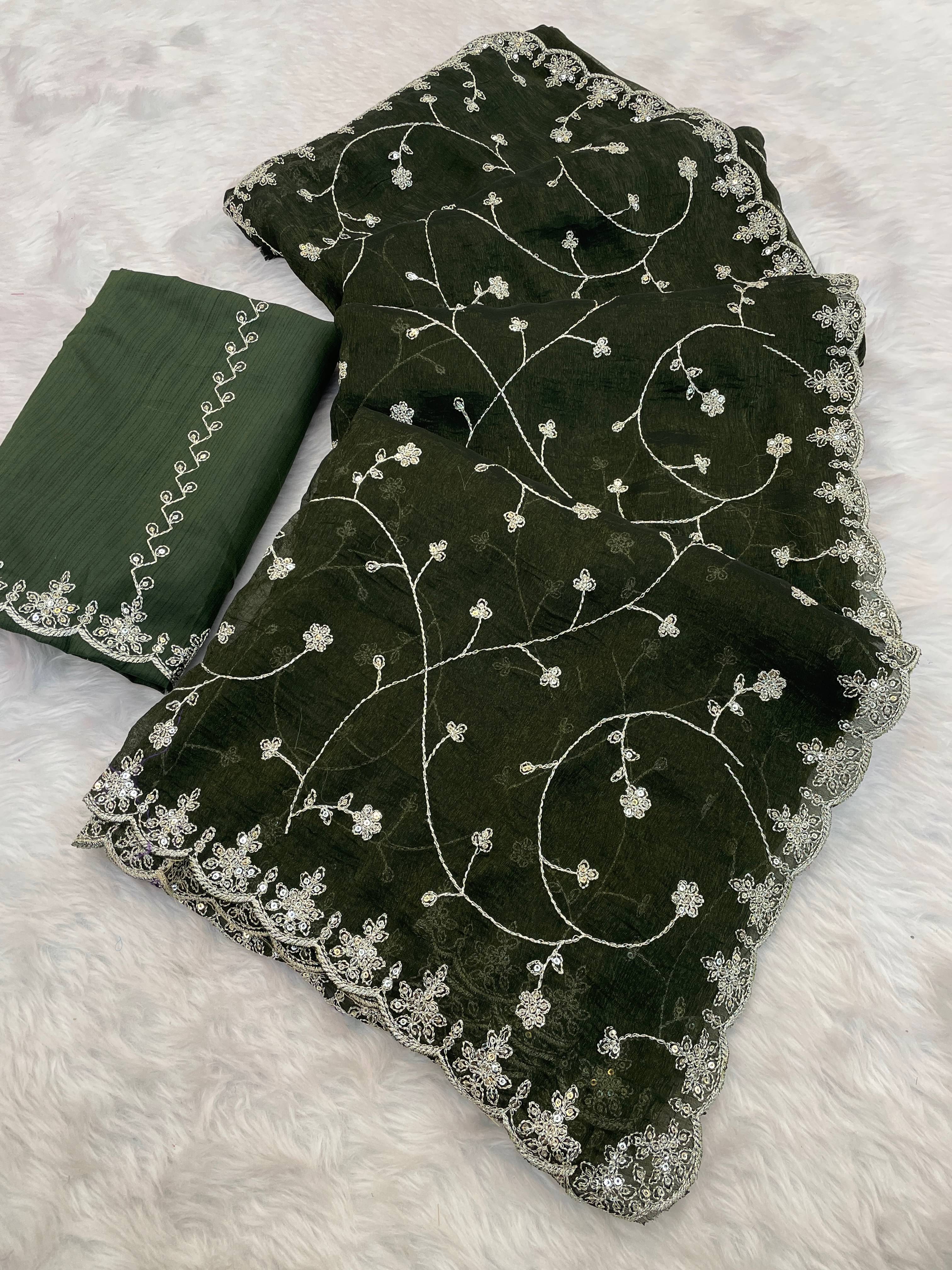 Kandora Jimmy Choo Embroidered Regular Saree With Unstitched Blouse Piece ( Light Green ) Kandora Jimmy Choo Embroidered Regular Saree With Unstitched Blouse Piece ( Light Green )