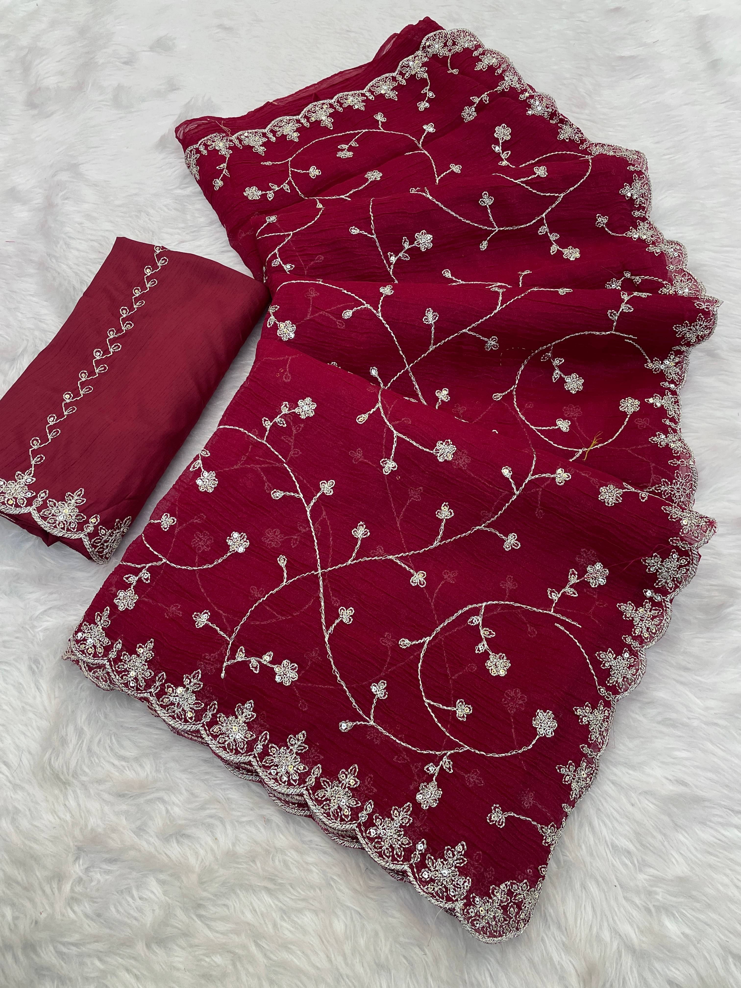 Kandora Jimmy Choo Embroidered Regular Saree With Unstitched Blouse Piece ( Red ) Kandora Jimmy Choo Embroidered Regular Saree With Unstitched Blouse Piece ( Red )