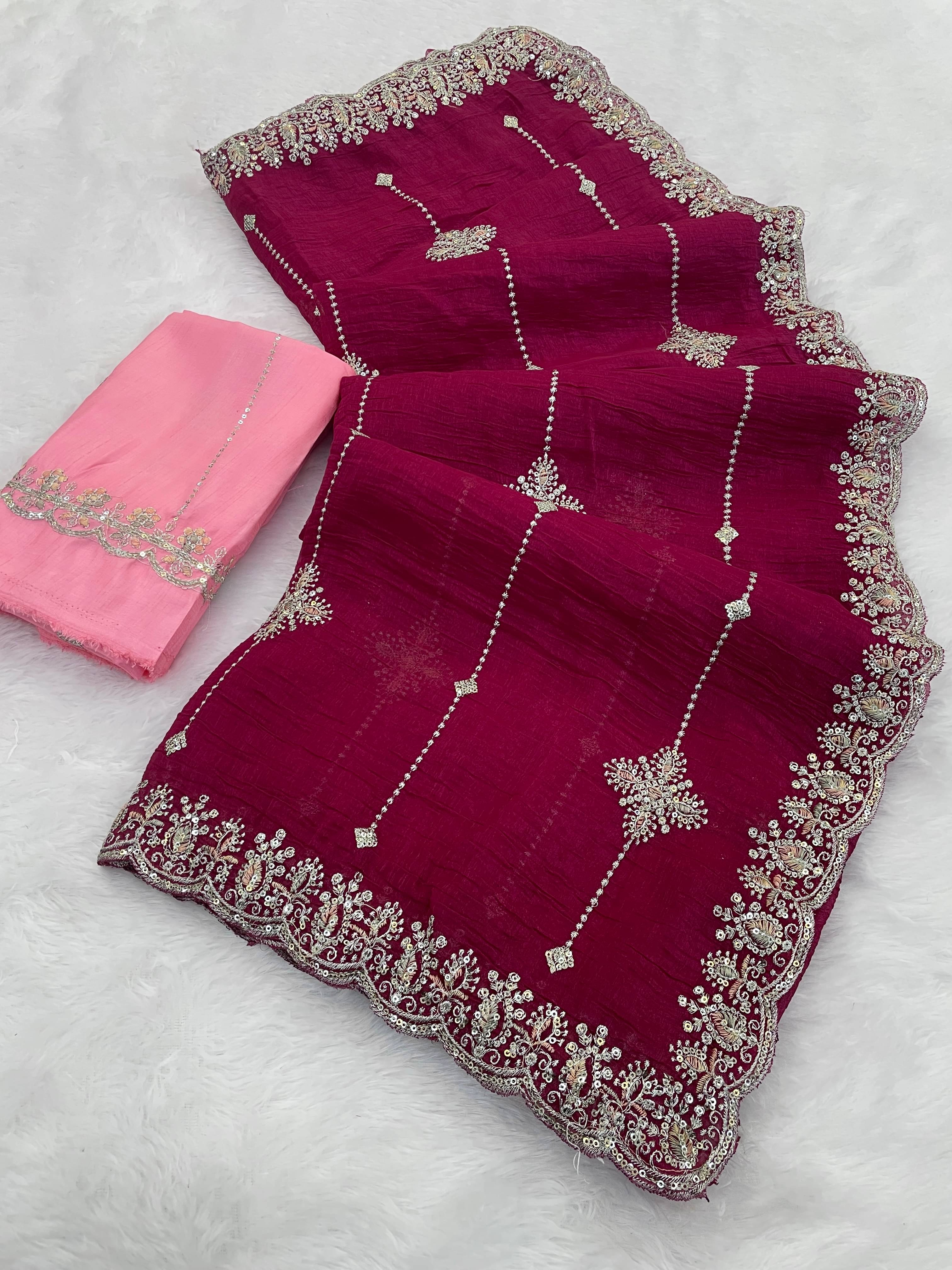 Kandora Jimmy Choo Embroidered Regular Saree With Unstitched Blouse Piece ( Pink ) Kandora Jimmy Choo Embroidered Regular Saree With Unstitched Blouse Piece ( Pink )
