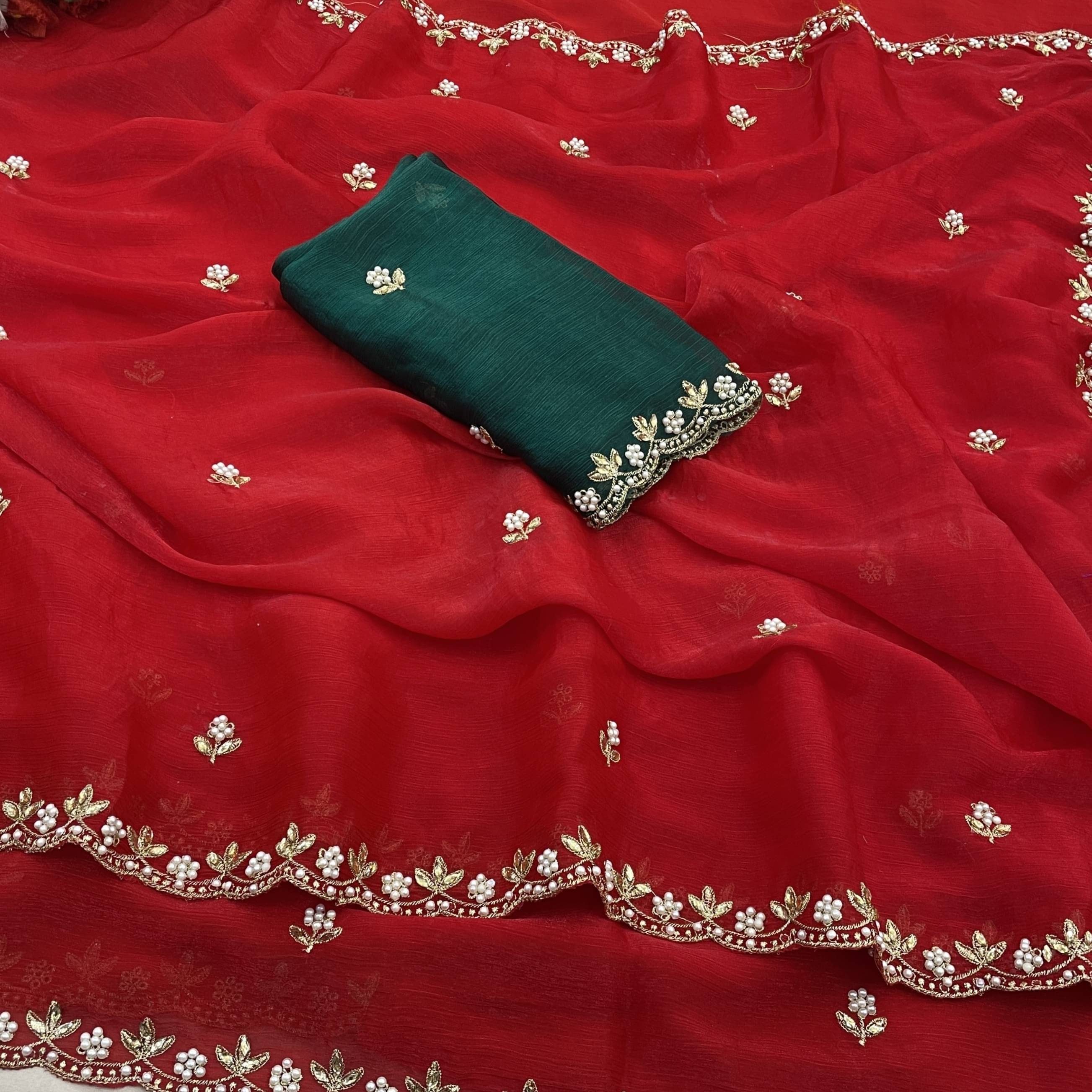     			Kandora Jimmy Choo Embroidered Regular Saree With Unstitched Blouse Piece ( Red )