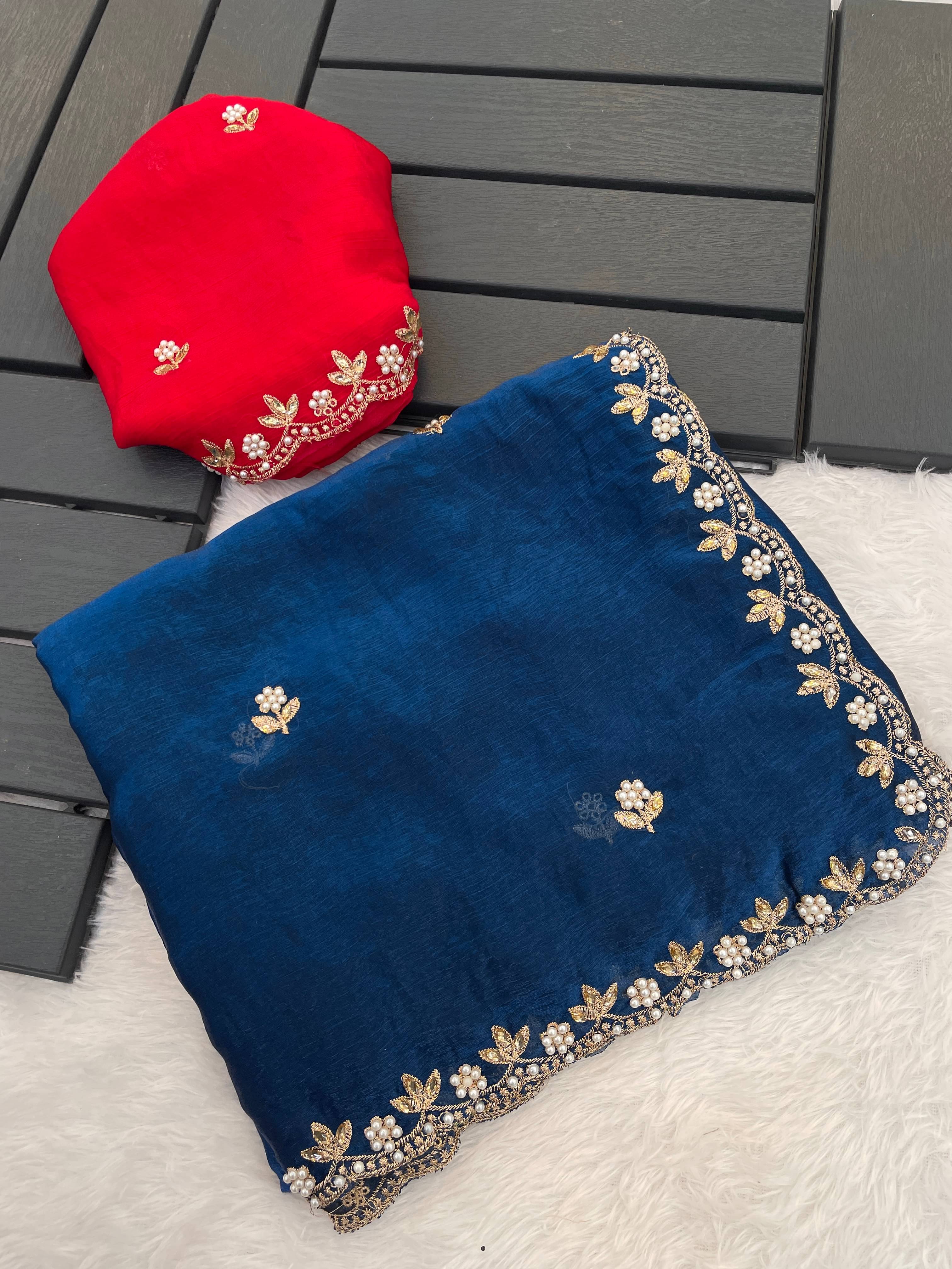     			Kandora Jimmy Choo Embroidered Regular Saree With Unstitched Blouse Piece ( Rama )