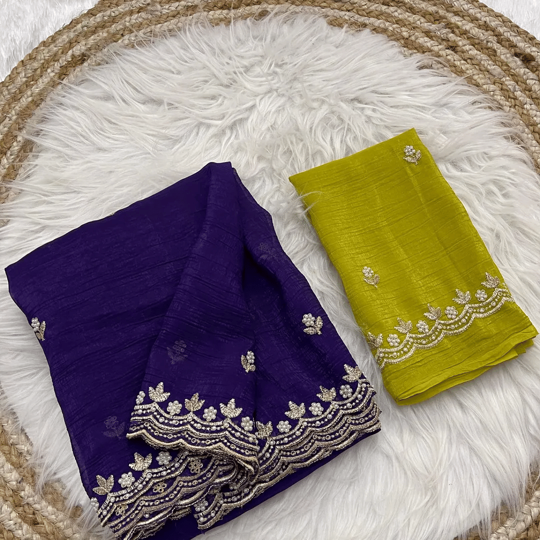     			Kandora Jimmy Choo Embroidered Regular Saree With Unstitched Blouse Piece ( Purple )