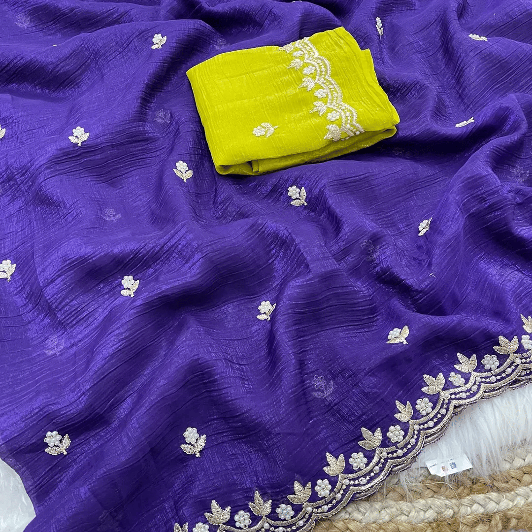 Kandora Jimmy Choo Embroidered Regular Saree With Unstitched Blouse Piece ( Purple ) Kandora Jimmy Choo Embroidered Regular Saree With Unstitched Blouse Piece ( Purple )