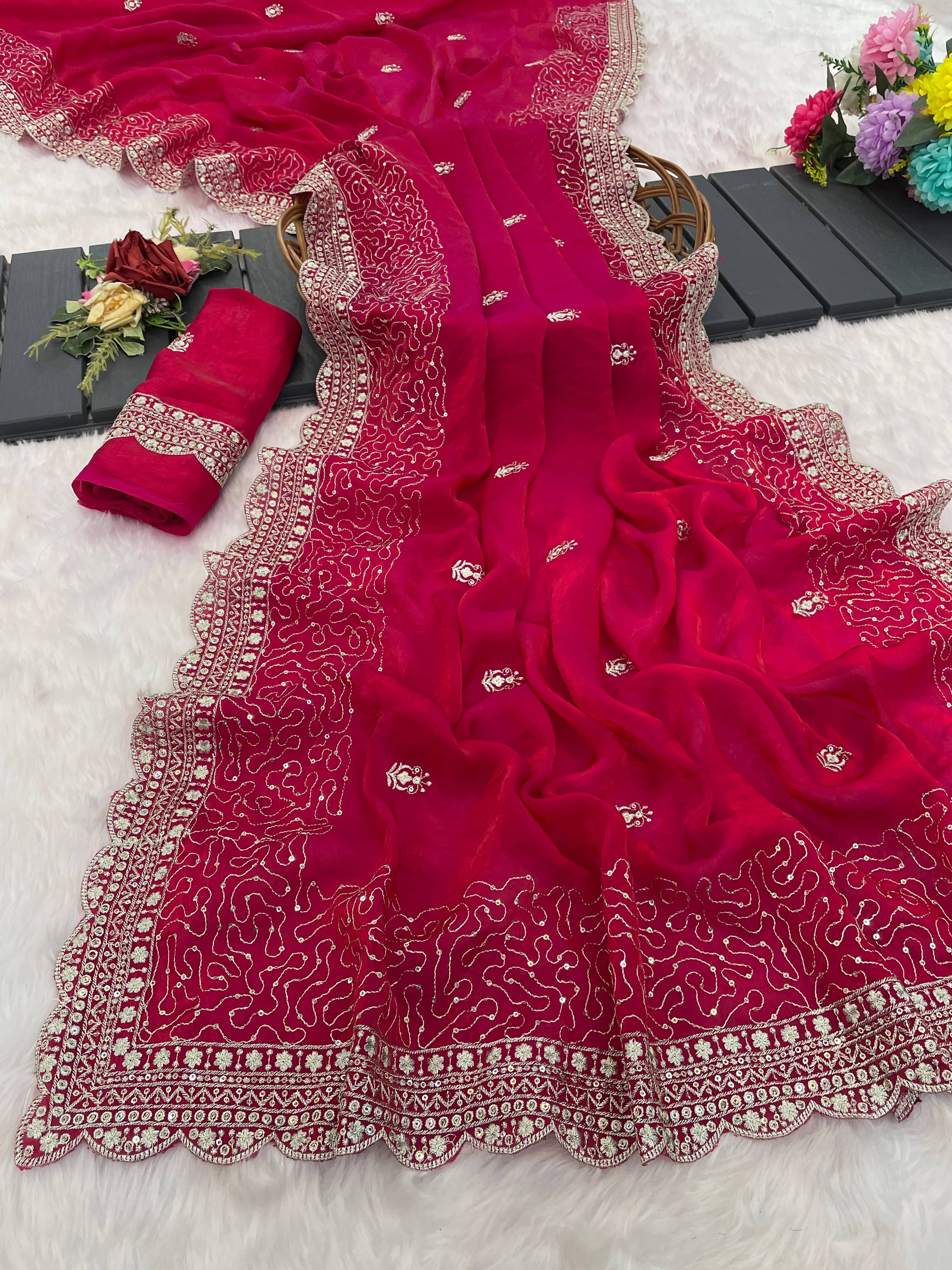 Kandora Satin Embroidered Regular Saree With Unstitched Blouse Piece ( Pink ) Kandora Satin Embroidered Regular Saree With Unstitched Blouse Piece ( Pink )