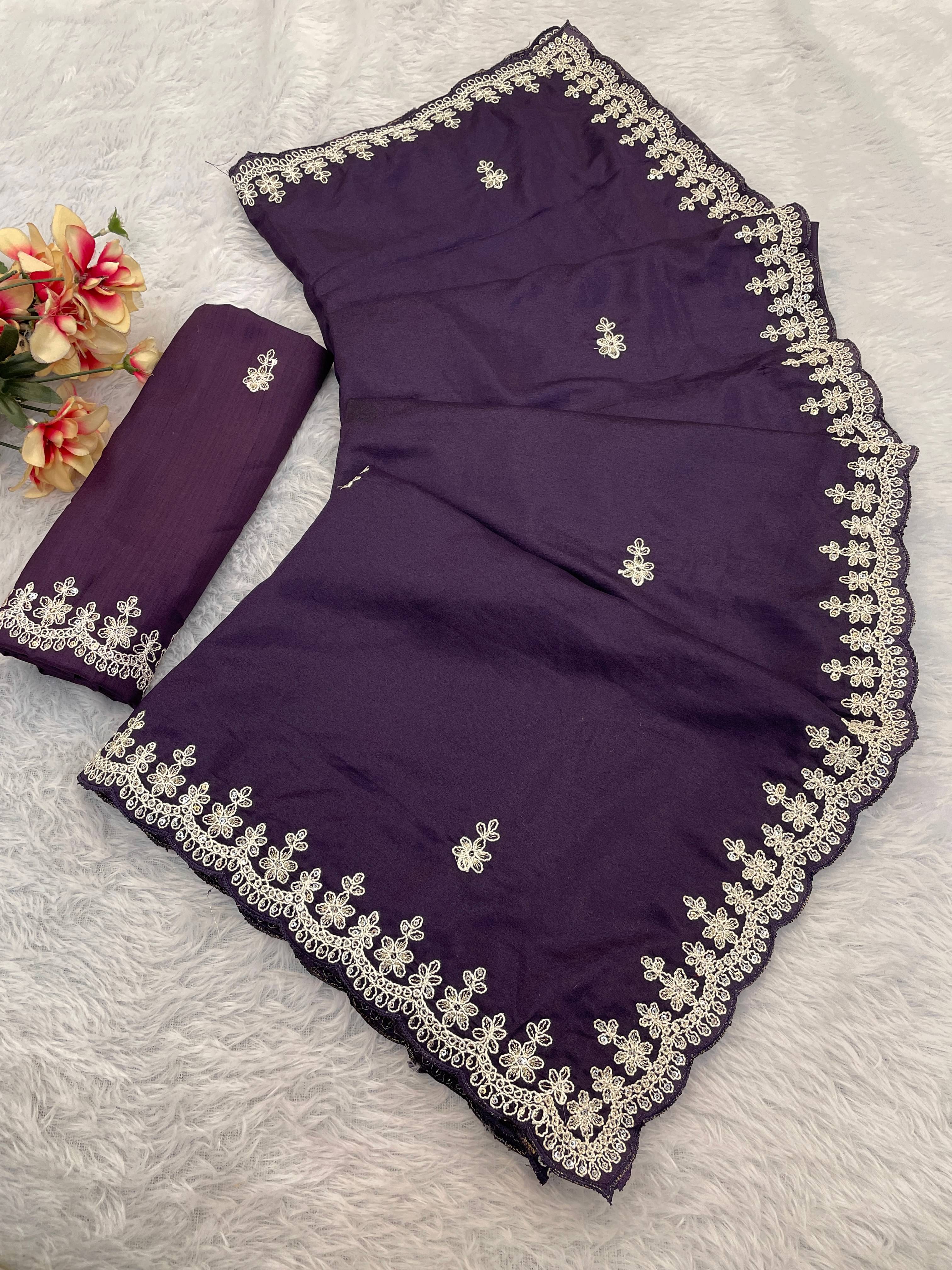     			Kandora Silk Blend Embroidered Regular Saree With Unstitched Blouse Piece ( Wine )