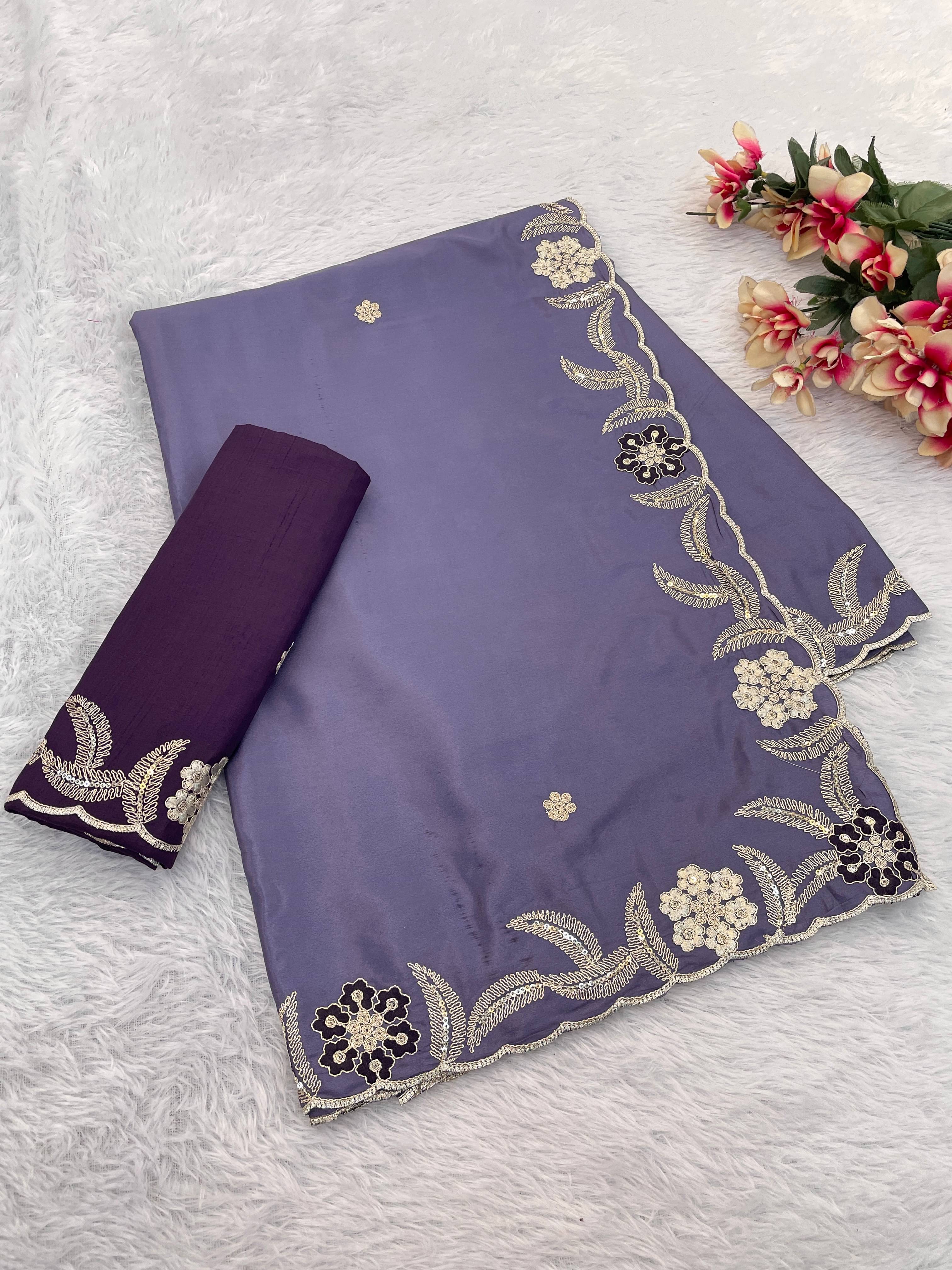     			Kandora Silk Blend Embroidered Regular Saree With Unstitched Blouse Piece ( Lavender )
