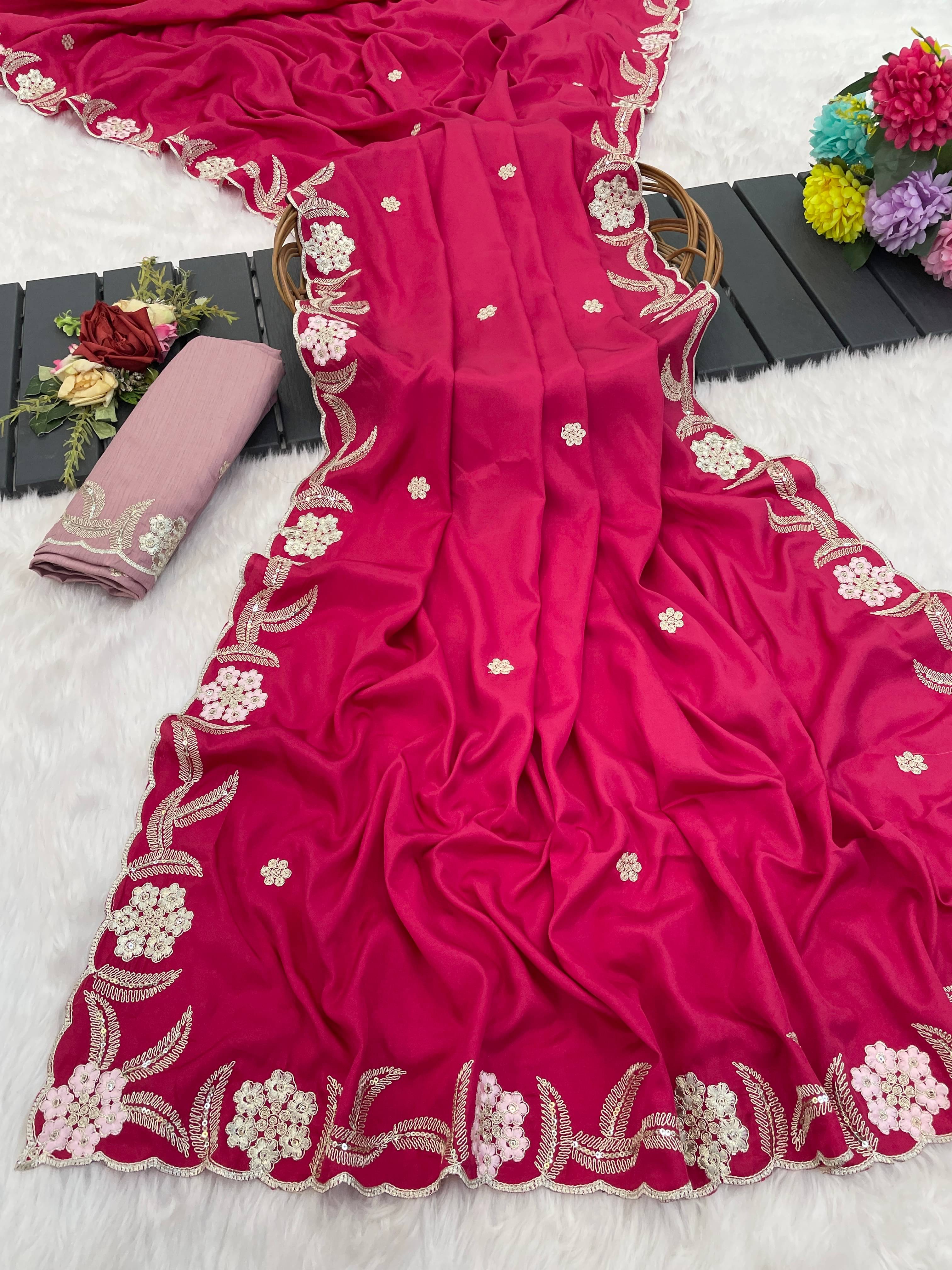 Kandora Silk Blend Embroidered Regular Saree With Unstitched Blouse Piece ( Pink ) Kandora Silk Blend Embroidered Regular Saree With Unstitched Blouse Piece ( Pink )