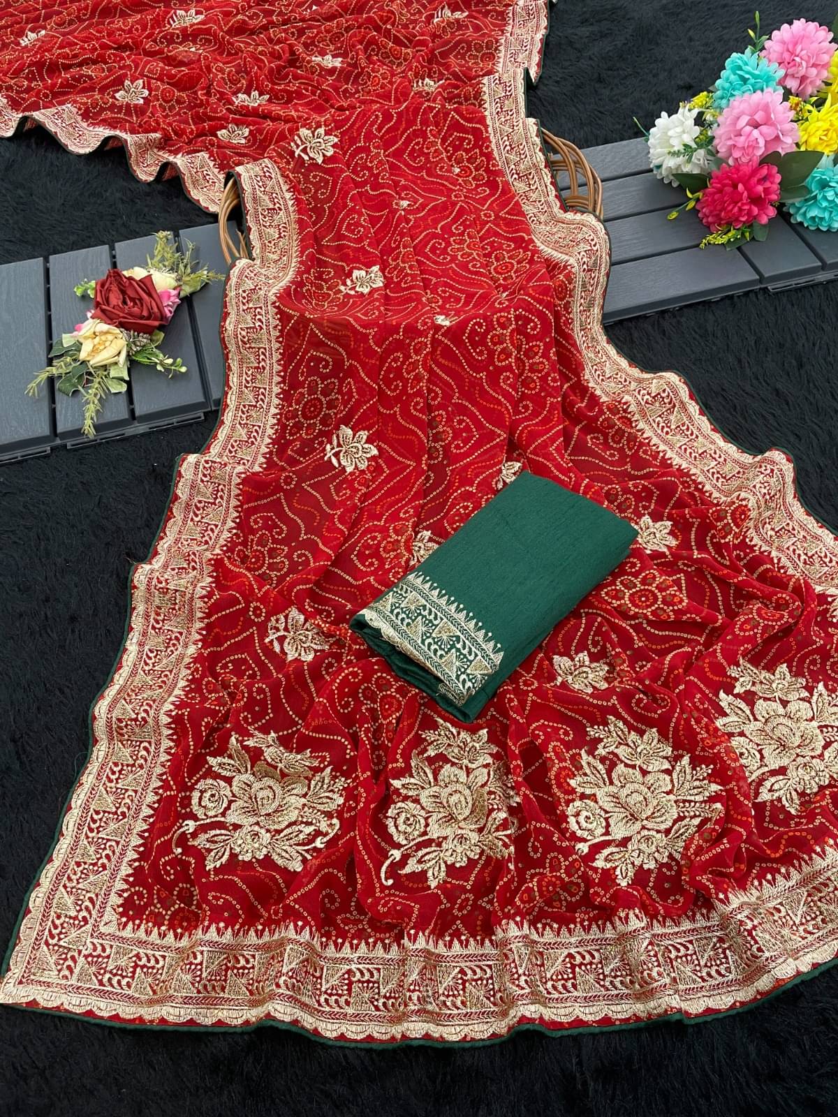     			Kandora Silk Embroidered Regular Saree With Unstitched Blouse Piece ( Orange )
